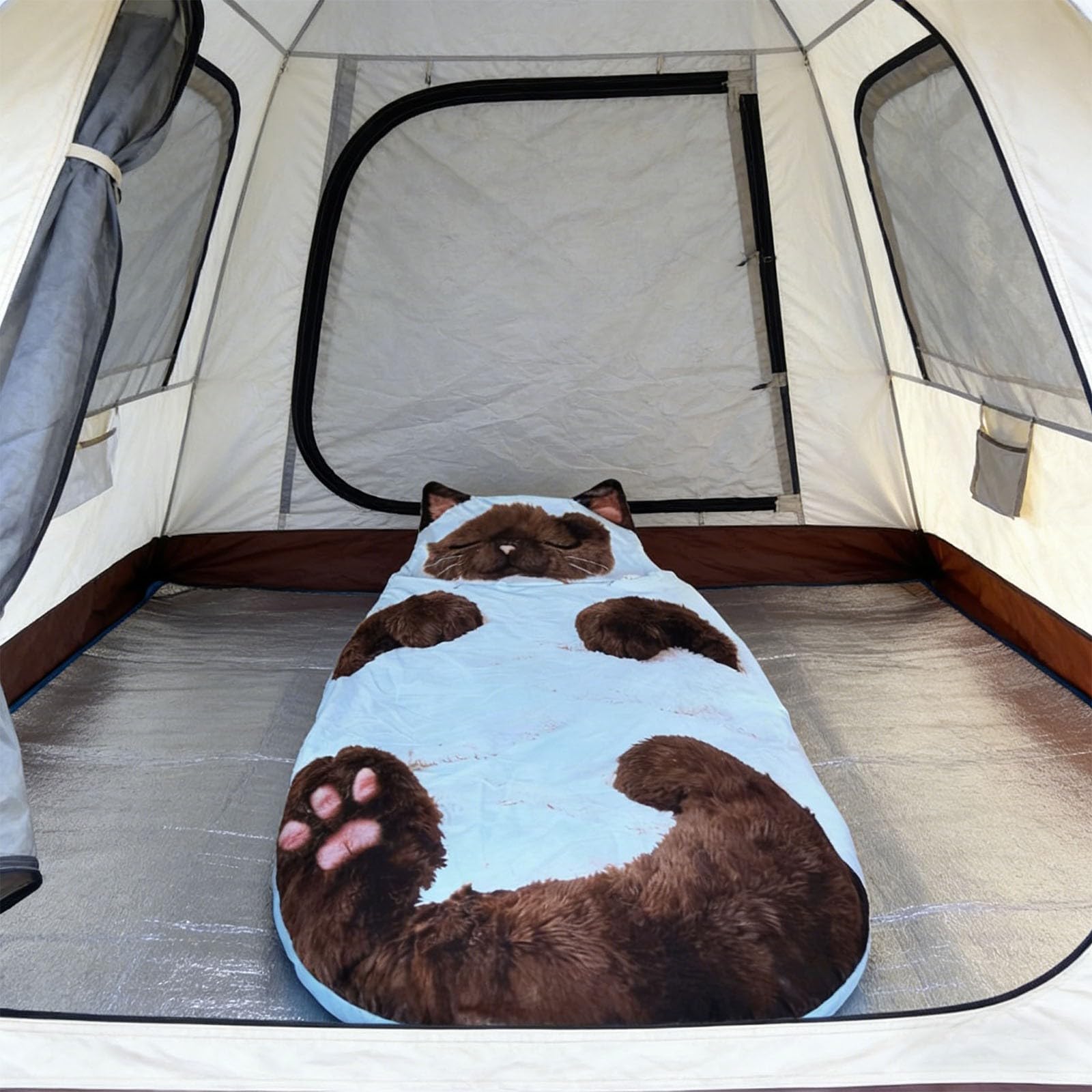 Plush Cat Print Envelope Sleeping Bag, Cat Shaped Plush Sleeping Bag For Adults, Giant Plush Envelope Design With Soft Flannel Lining Self, For Camping And Home Lounging (D#175 * 80cm)
