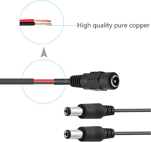 Miniatura 3 de GINTOOYUN DC Y Splitter Cable 1 Female to 2 Male,5.5mm x 2.1mm DC Power Extension Adapter Cable,for CCTV Surveillance Cameras,Surveillance