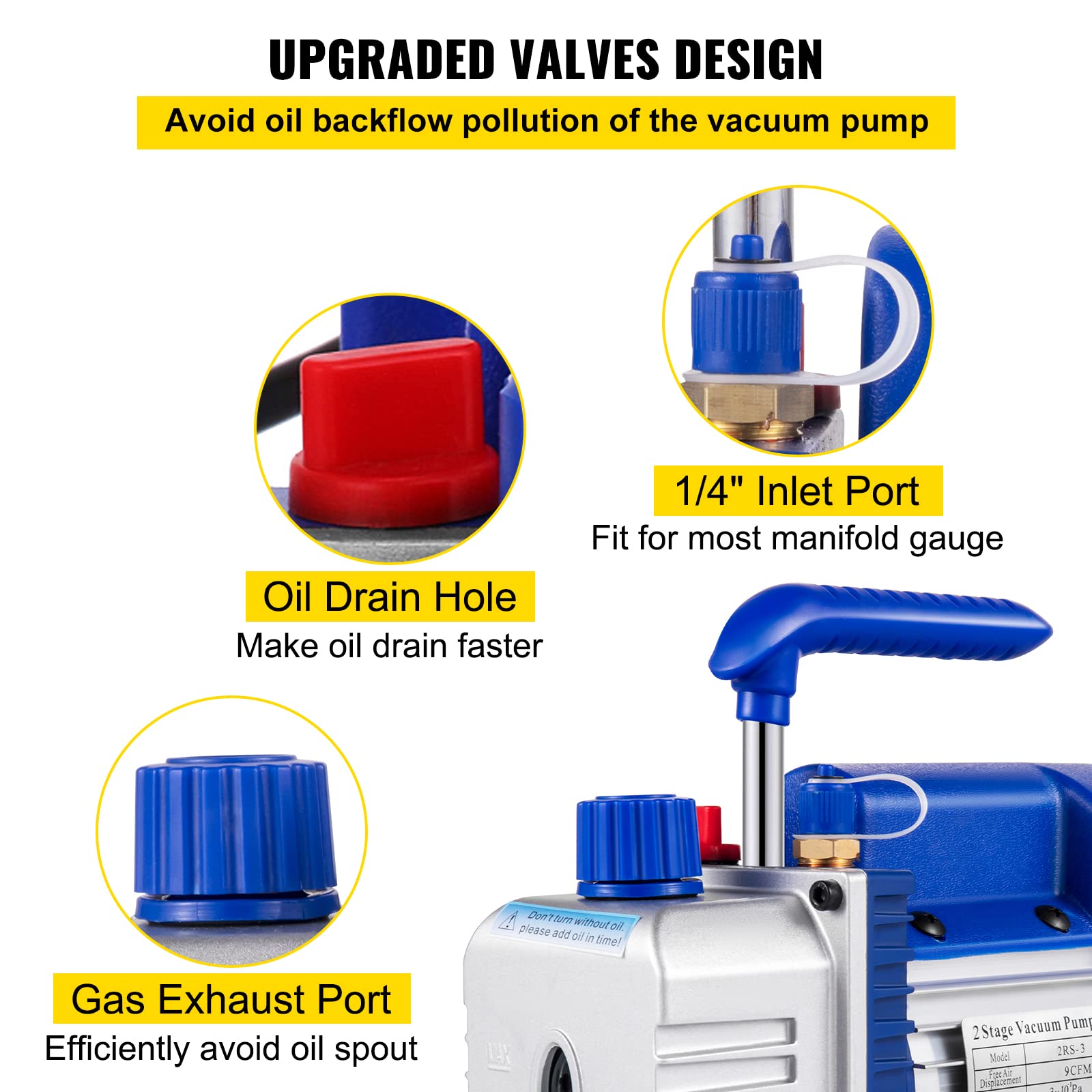 VEVOR 9 CFM Vakuumpumpe 1 HP 2-stufig Vakuumpumpe mit Ölfenster und intelligentem Kühler, eignet Sich für Haushaltsklimatisierung, Kfz-Wartung, Vakuumverpackung, Kühlschrankvakuum, Industrie usw