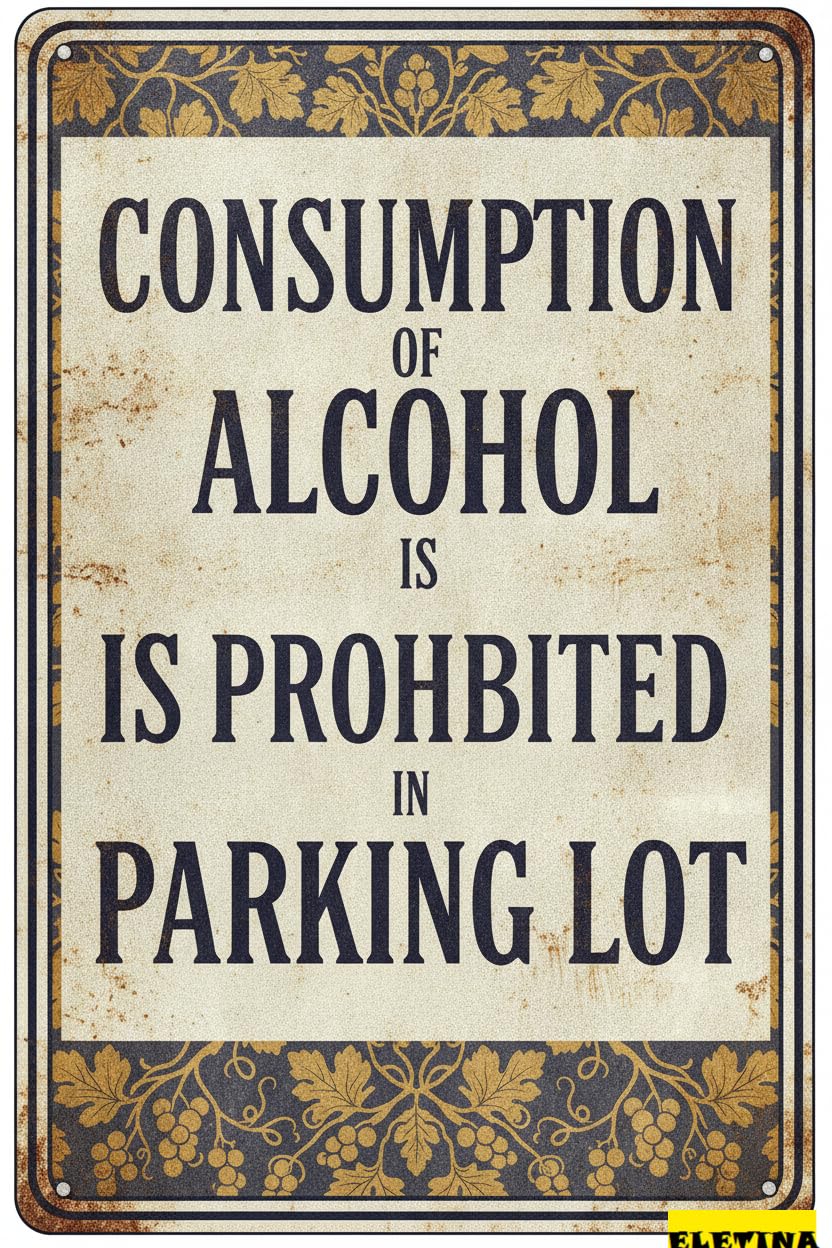 Personalized Sign for Man Cave Metal, 8x12 Inches, Silver/gray, Parking Lot Warning, Prohibited Alcohol Consumption Private Property Decorative