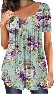 Women Casual Tops Basic Short Sleeve Tee Shirts Cute Graphic Tee Loose Tunic T Shirts V Neck Summer Tops Round Neck Casual Tops Ladies Loose Shirt Blouse for Spring Summer