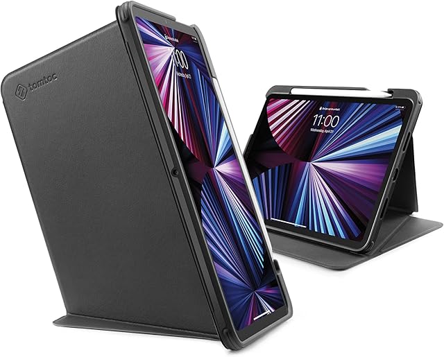 tomtoc Vertical Case for iPad Pro 11-inch M2/M1 4th/3rd Gen 2022-2021, Protective Anti-Bend Case Magnetic Stand Landscape/Portrait/Sketch Modes, Wireless iPad Pencil Charging, Auto Sleep/Wake Cover