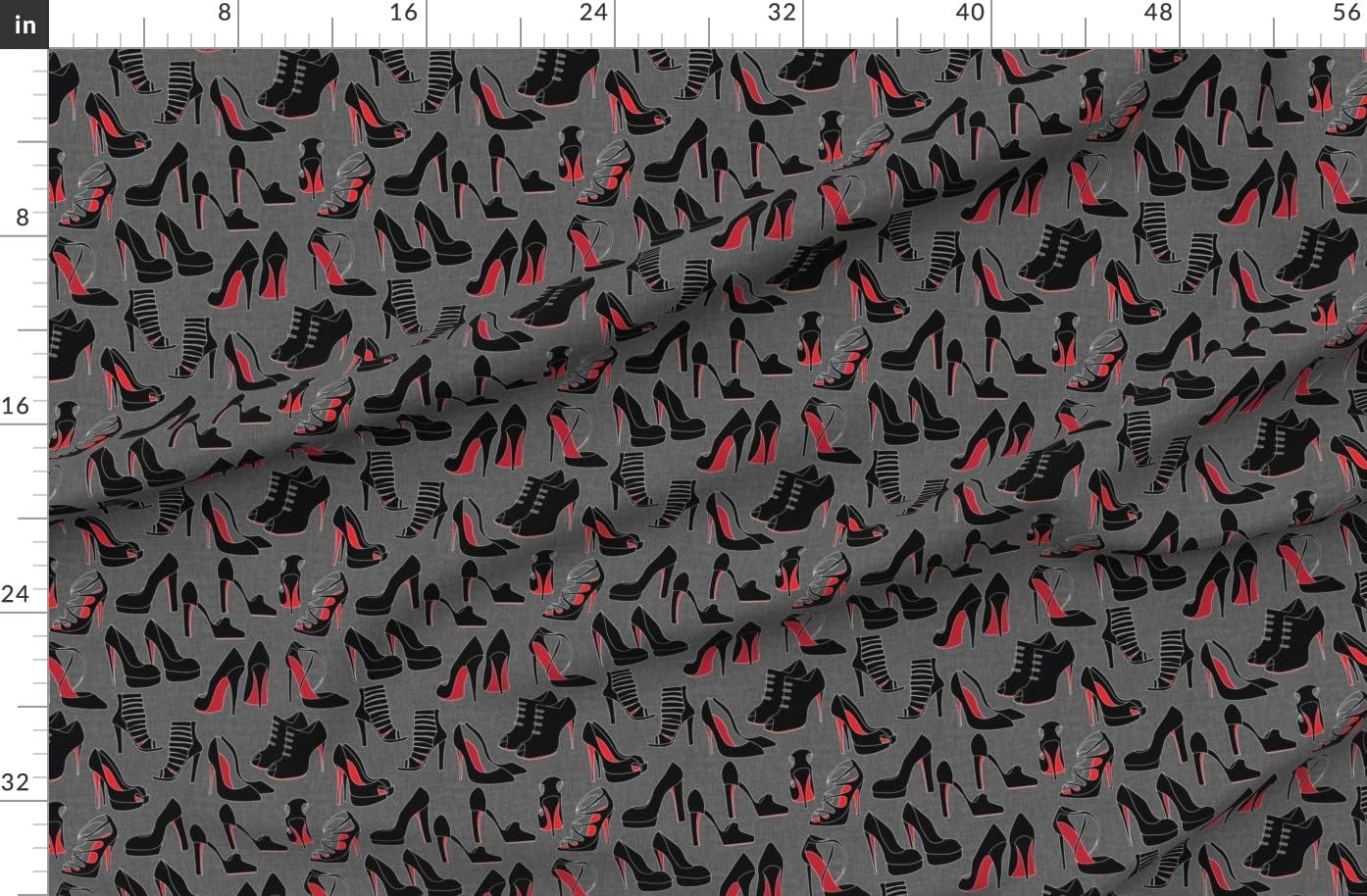 Spoonflower Fabric - Shoes Woman Fashion Shoe High Heels Stiletto Red Black Gray Printed on Organic Cotton Sateen Fabric by The Yard - Sewing Quilting Apparel Home Decor