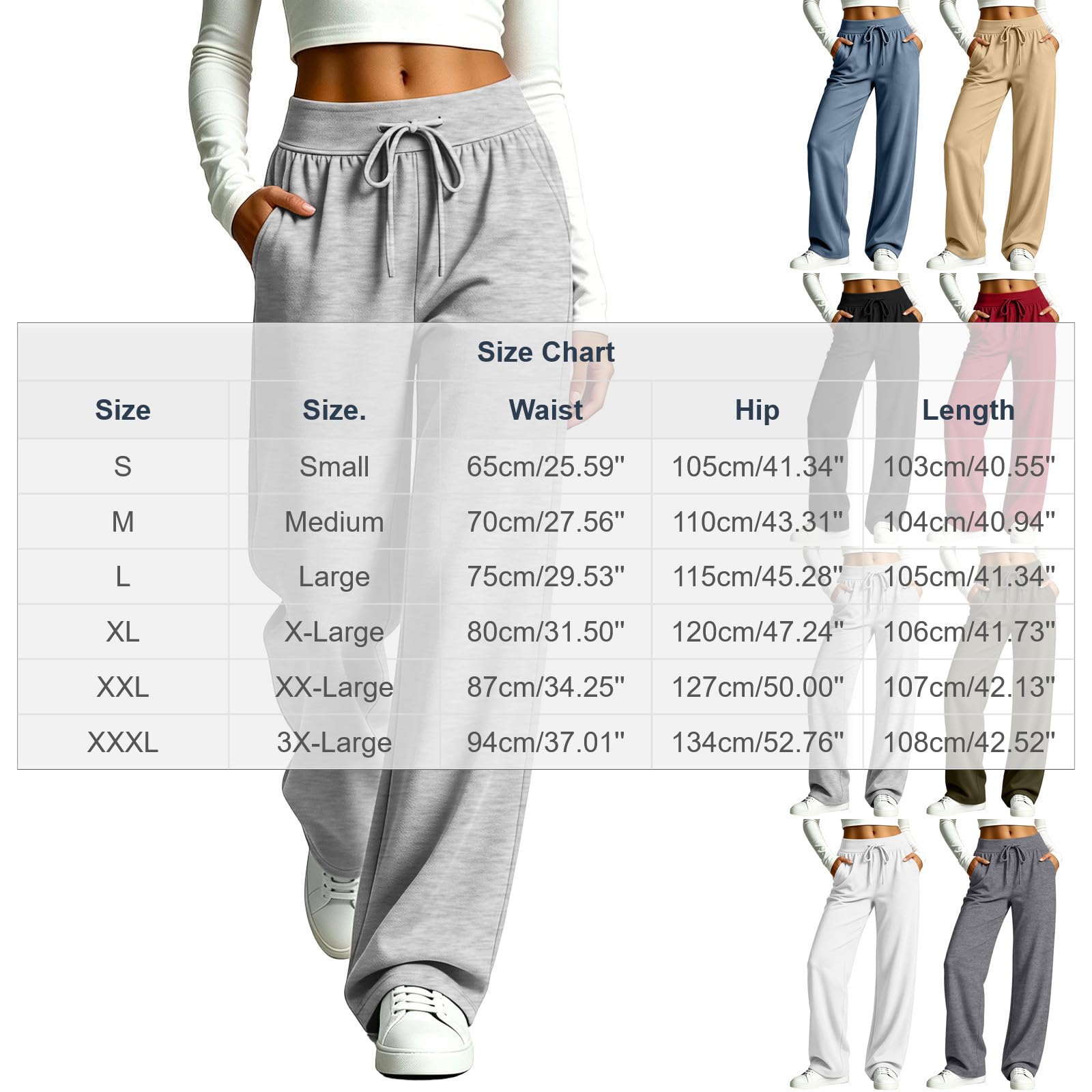 Generico Pantaloni Sportivi Donna Pantloni Cotone con Elastico in Vita Morbidi Pantaloni da Corsa con Tasche a Gamba Dritta Pant Baggy Tinta Unita Pantalone Larghi a Vita Alta per Yoga e Fitness