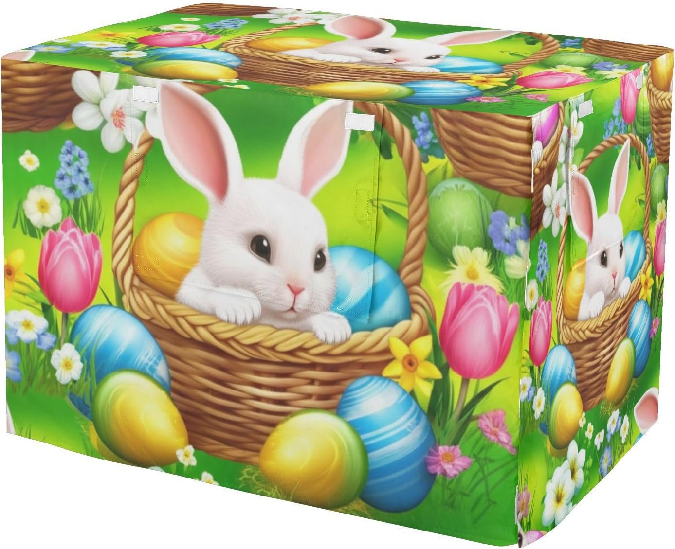 Cute Rabbits Easter Eggs Green Dog Crate Cover S-XL Water-Resistant Pet Crate Cover with Roll-up Sides, Reduces Barking, X-Large