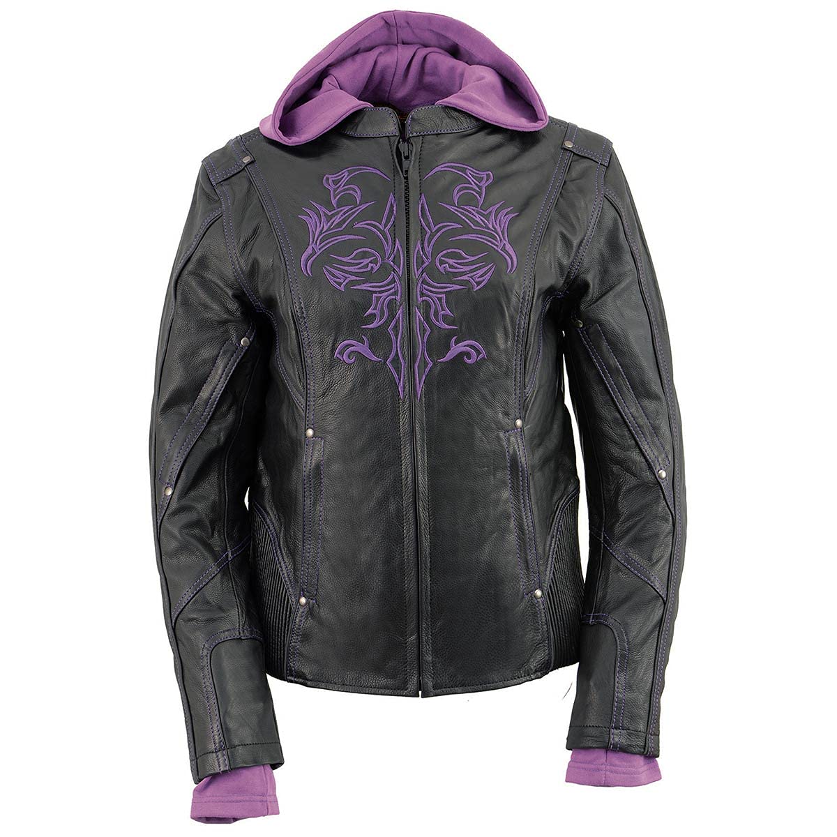 Milwaukee Leather ML2066 Womens 3 4 Black Leather Hoodie Jacket with Reflective Tribal Design — view 9