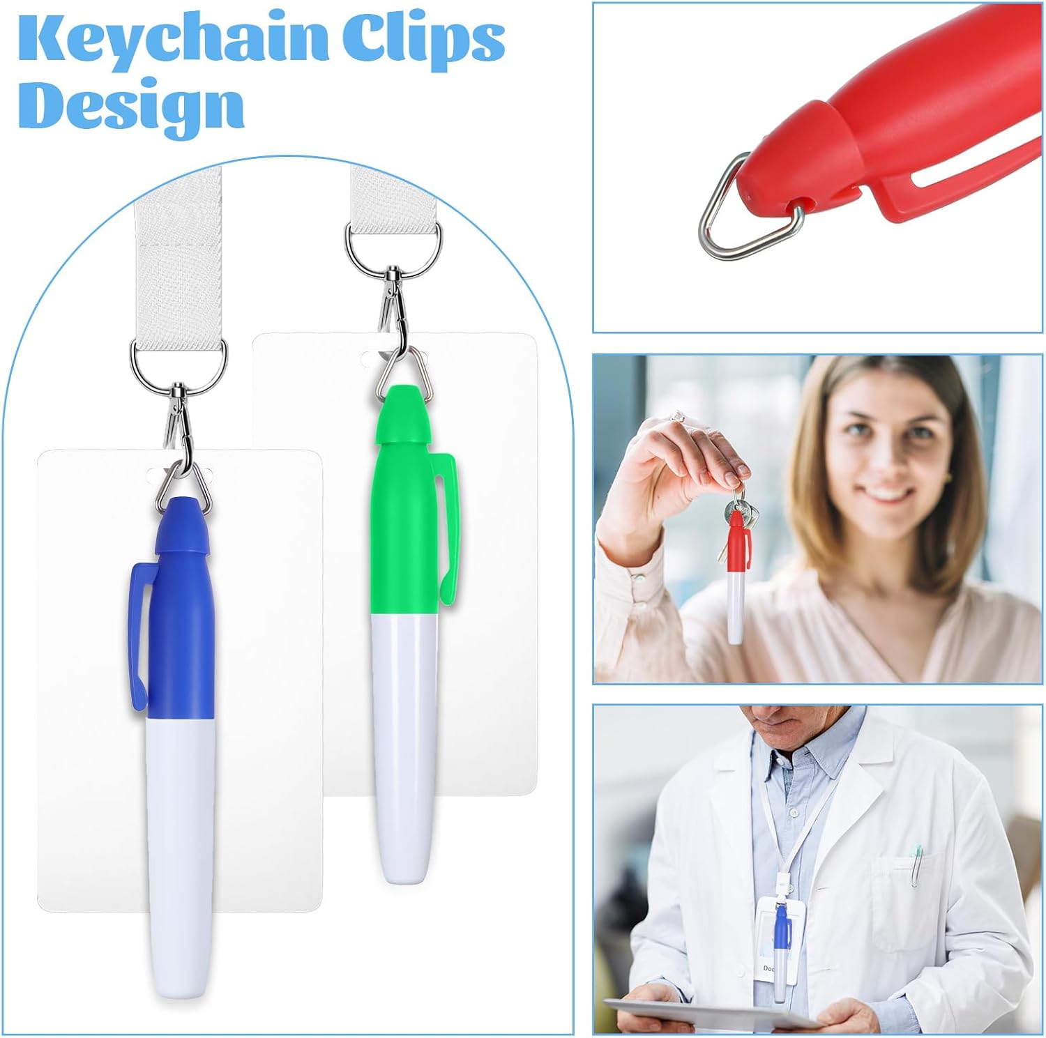 100 Pcs Mini Permanent Markers for Nurses Badge Mini Markers with Golf Keychain Clips Golf Ball Point for Office Supplies