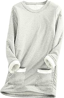 TURWXGSO Women's Jumpers Fleece Lined Plush Sweatshirts Pullover Tops Winter Warm Plus Size Solid Color Lounge Tops Teen Girls Crew Neck Soft Comfy Sweater Shirts Fall Tops