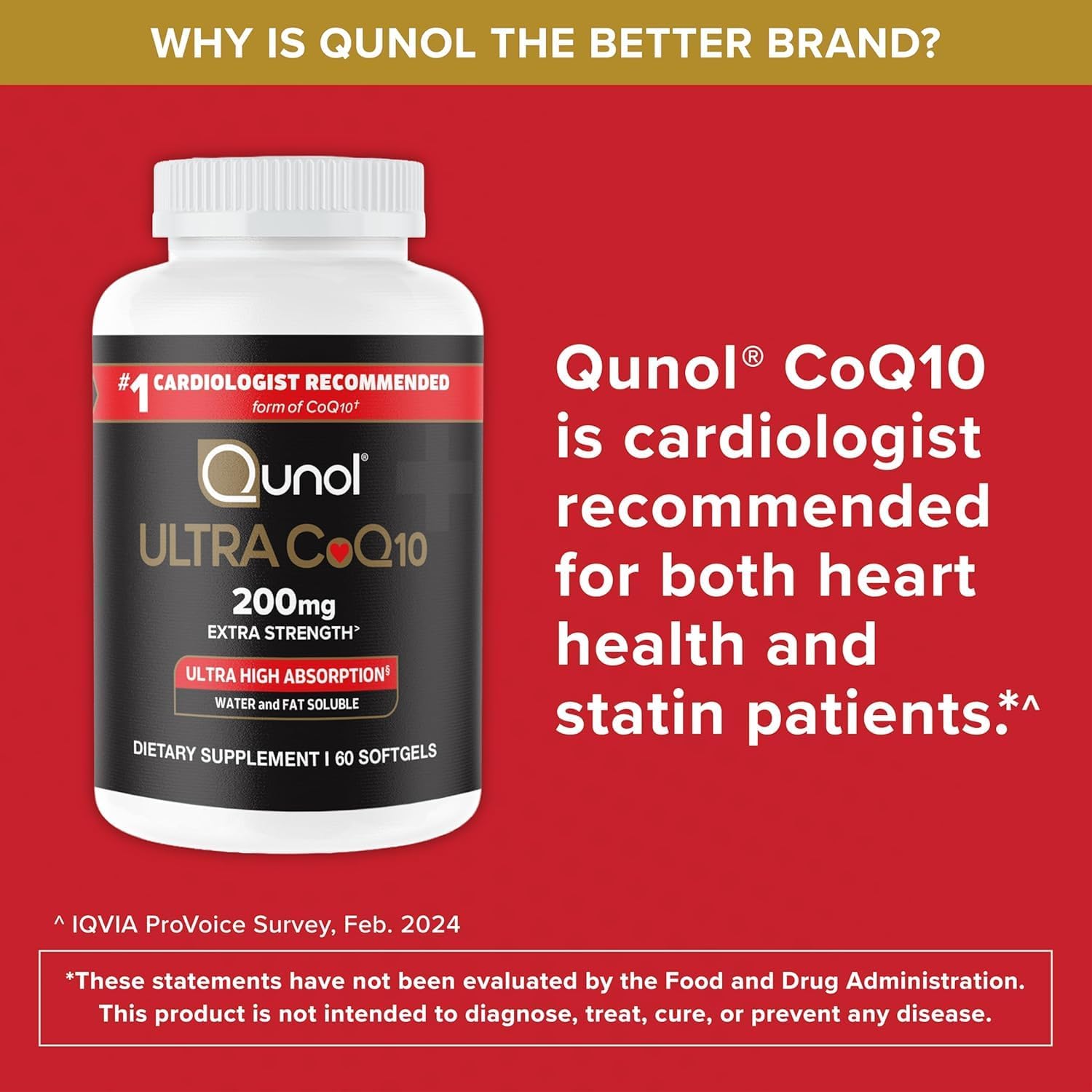 Qunol CoQ10 200mg Softgels, Ultra CoQ10 - Ultra High Absorption Coenzyme Q10 Supplements - Antioxidant Supplement for Vascular and Heart Health & Energy Production - 2 Month Supply - 60 Count