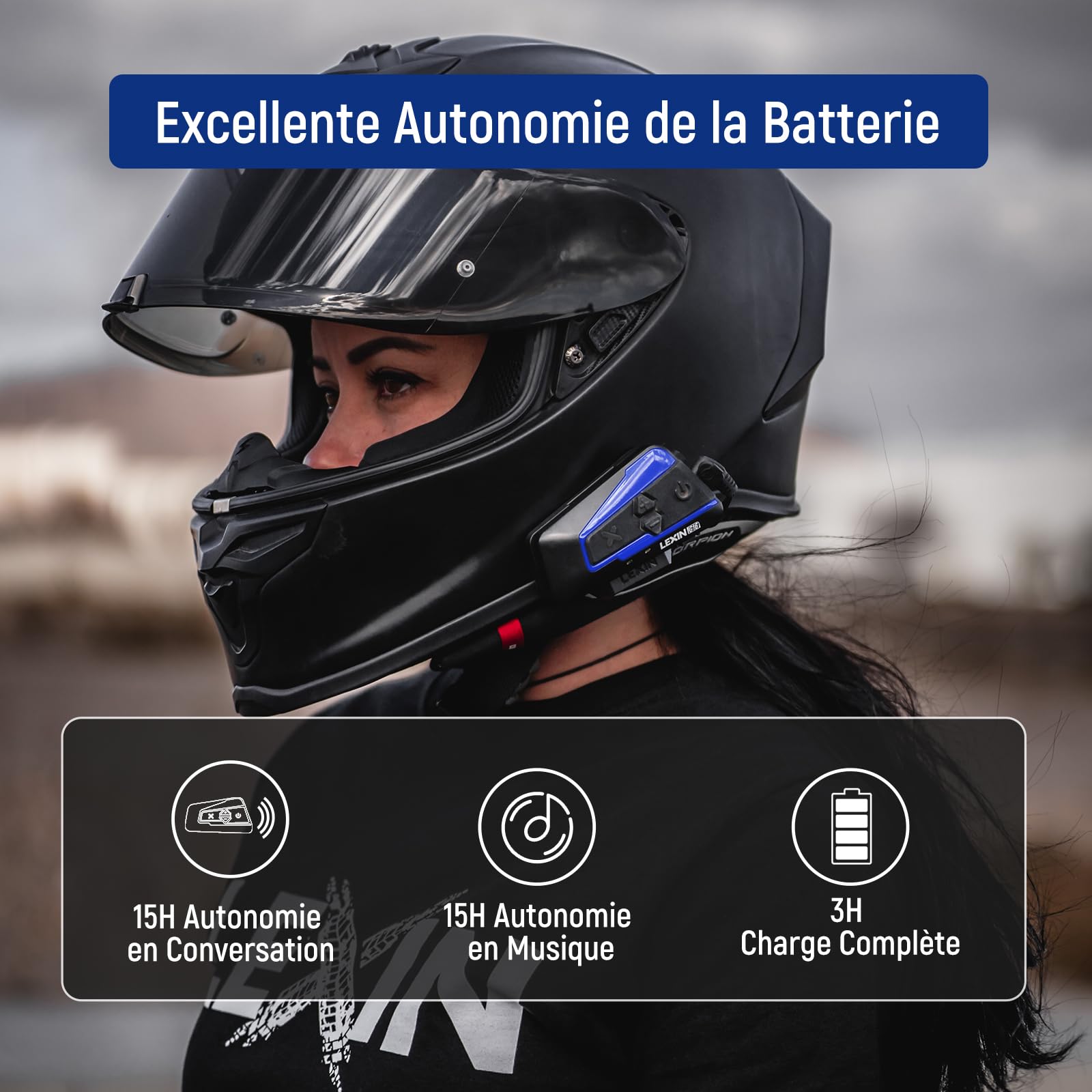 LEXIN B4FM Intercom Casque de Moto Bluetooth, Mains Libres 1-10 Motards, système de Communication avec Partage de Musique, écouteurs pour Moto