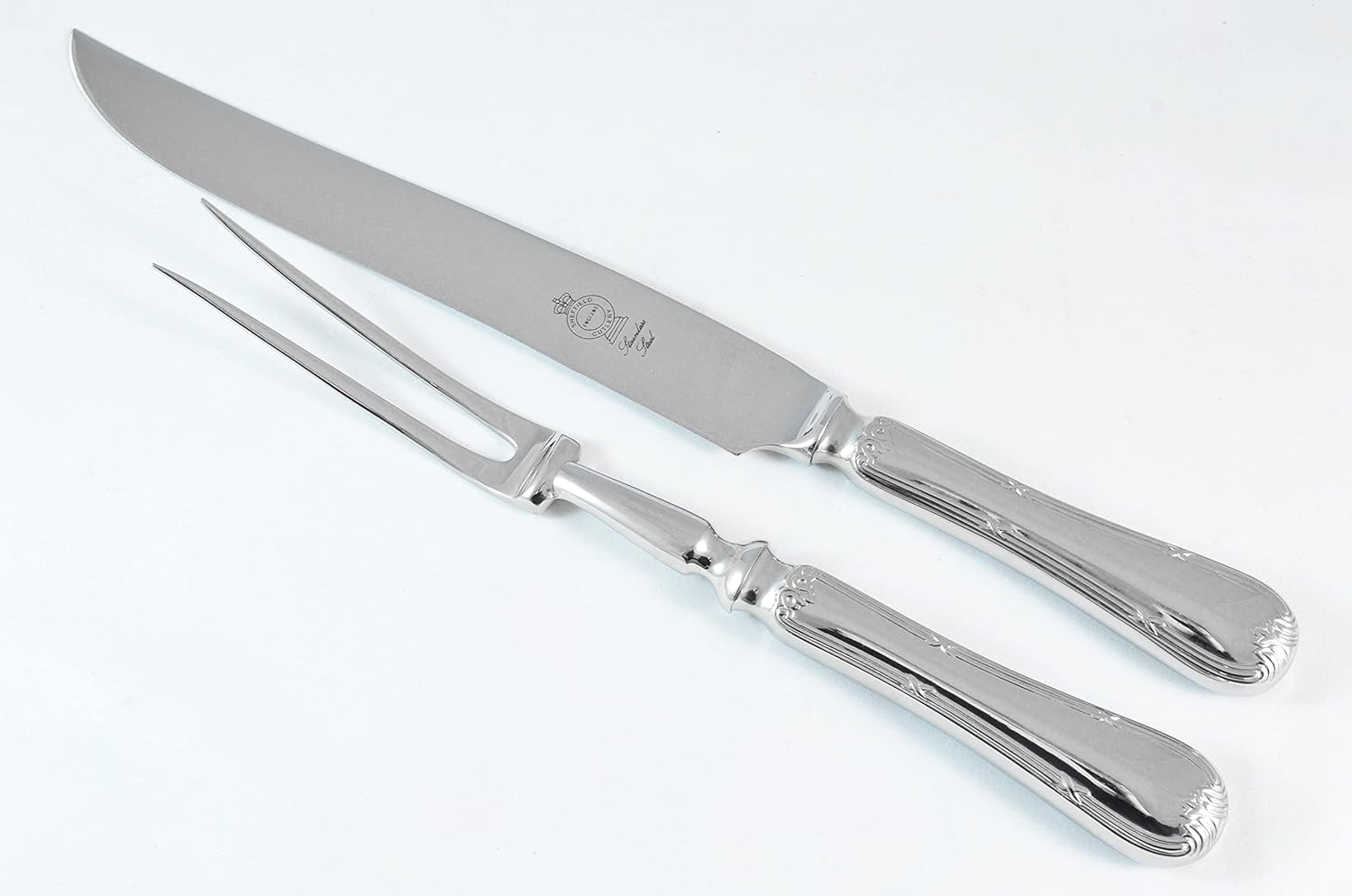 Old English Fiddle Stainless Steel 2 Piece Carving Set Cased Made In Sheffield England