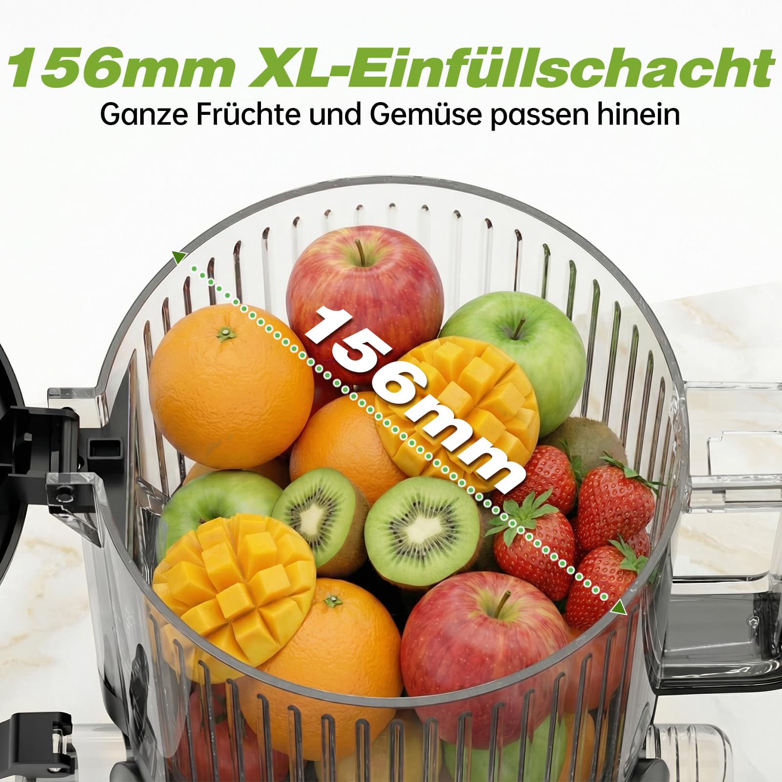 Entsafter 450W Slow Juicer 156mm Fütterungsrutsche 3L Füllvolumen Kaltpresse BPA-Frei