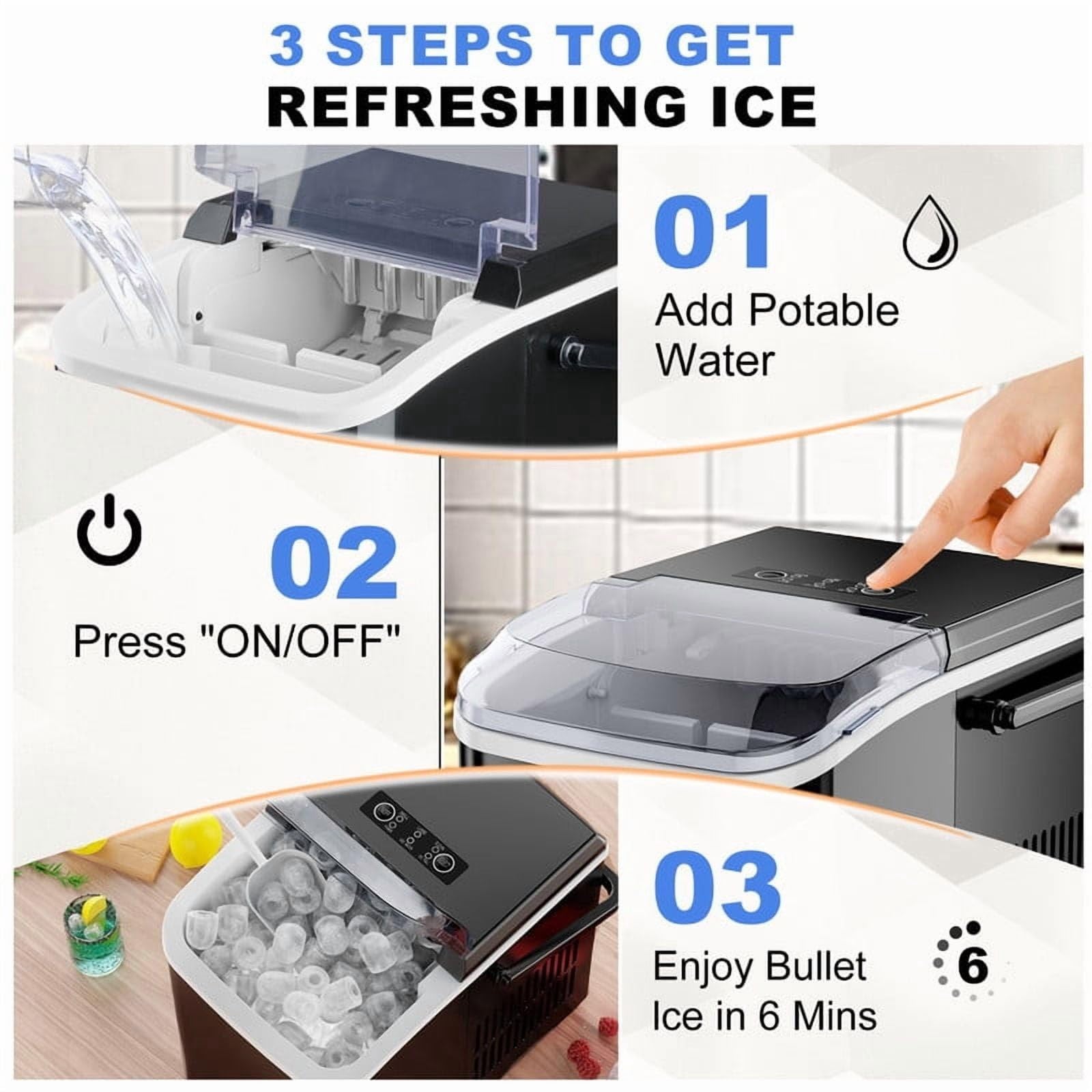 Countertop Ice Maker, 26Lbs/24H Portable Ice Machine with Self-Cleaning, 9 Bullet Ice Cubes in 6 Mins, Compact Quiet Ice Making Machine for Home Kitchen Office Bar RV — view 2