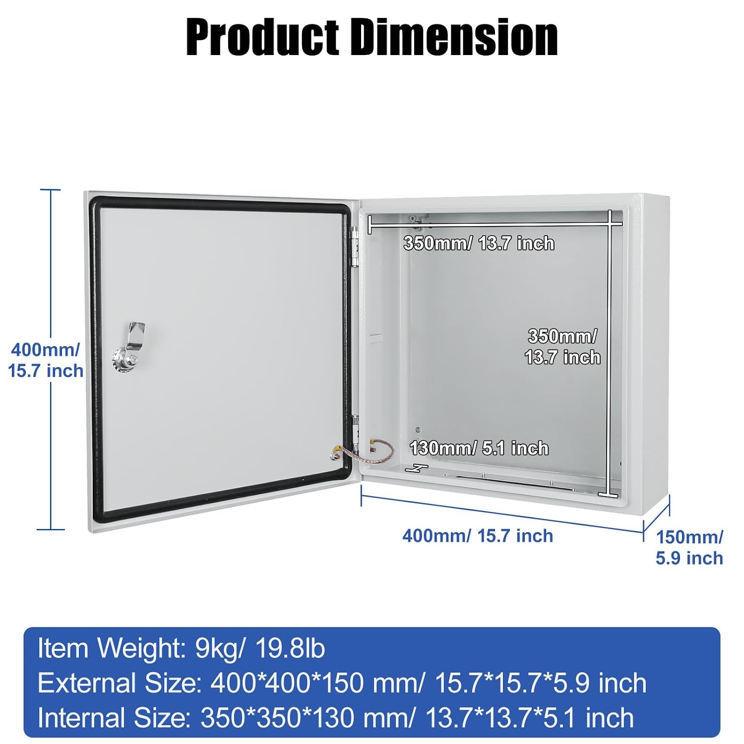 LeMotech Electrical Box 16 x 16 x 6 inch Steel Enclosure, IP66 Waterproof Dustproof Junction Box Wall-Mounted for Outdoor/Indoor Lockable with Equipment Mounting Plate