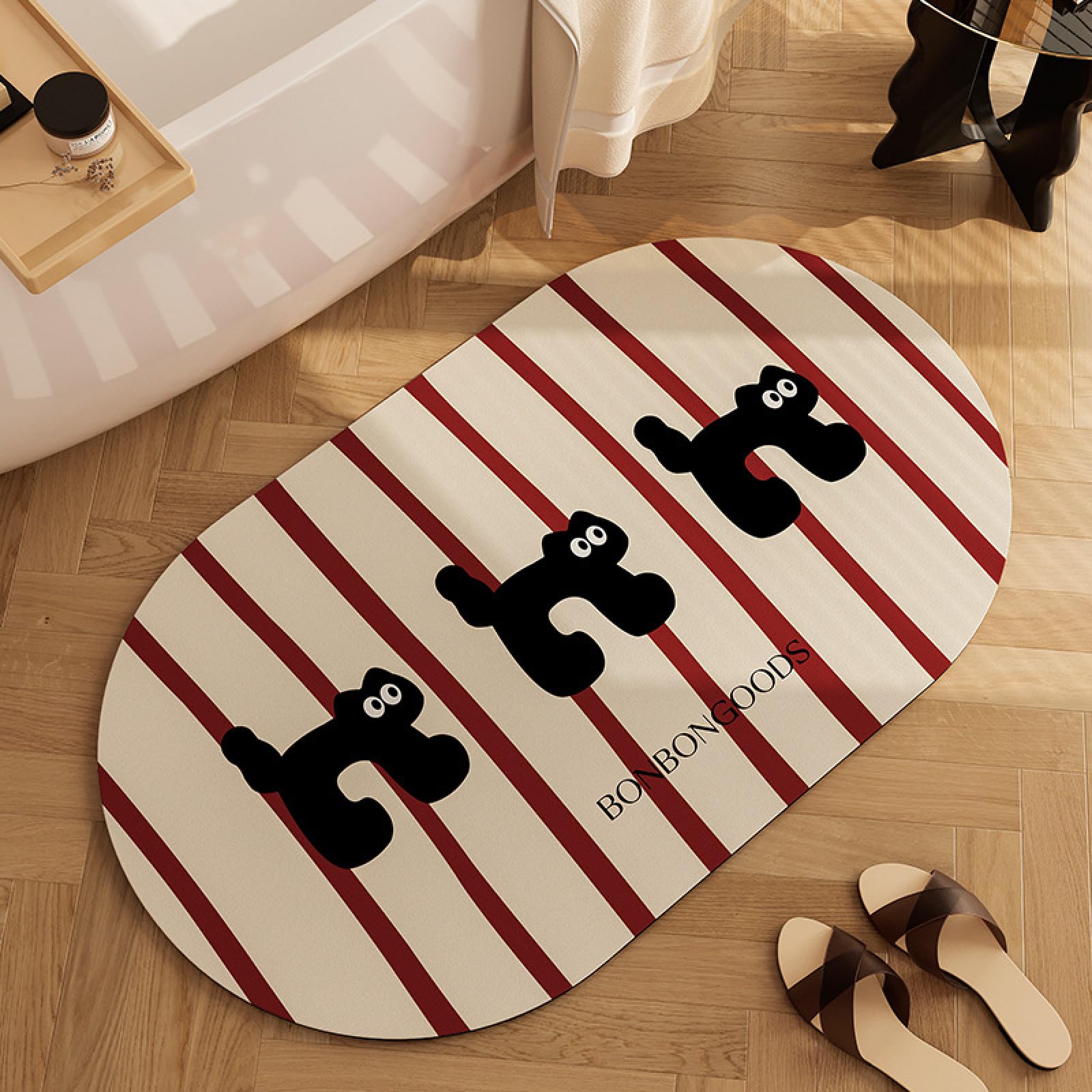 Alfombra de baño para salida de ducha con rayas rojas modernas