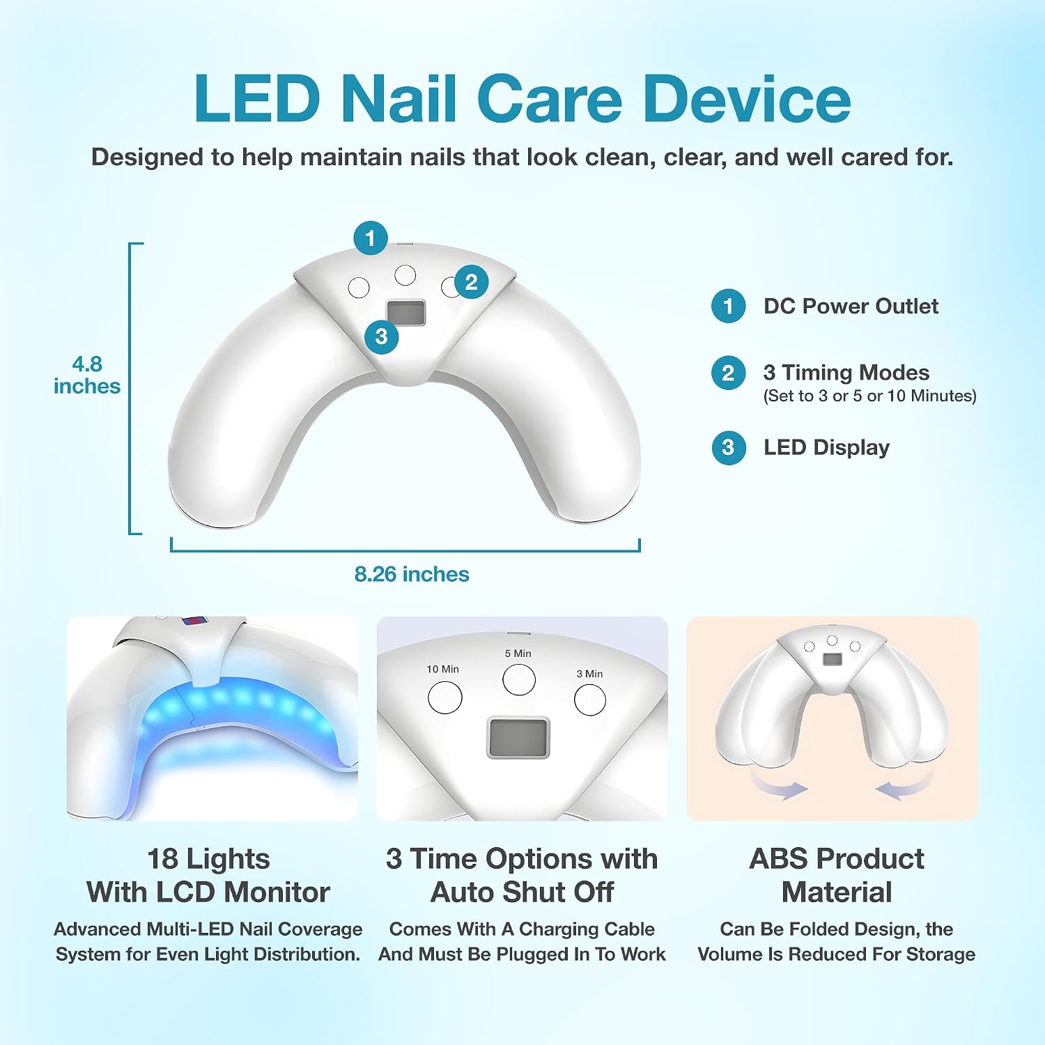 Fungabeam LED Nail Care Light for Fingernails & Toenails, Dual-Light Cosmetic Nail Appearance Tool, Multi-Nail Bandage Design, At-Home Portable Toe Nail Patches Care Accessory System