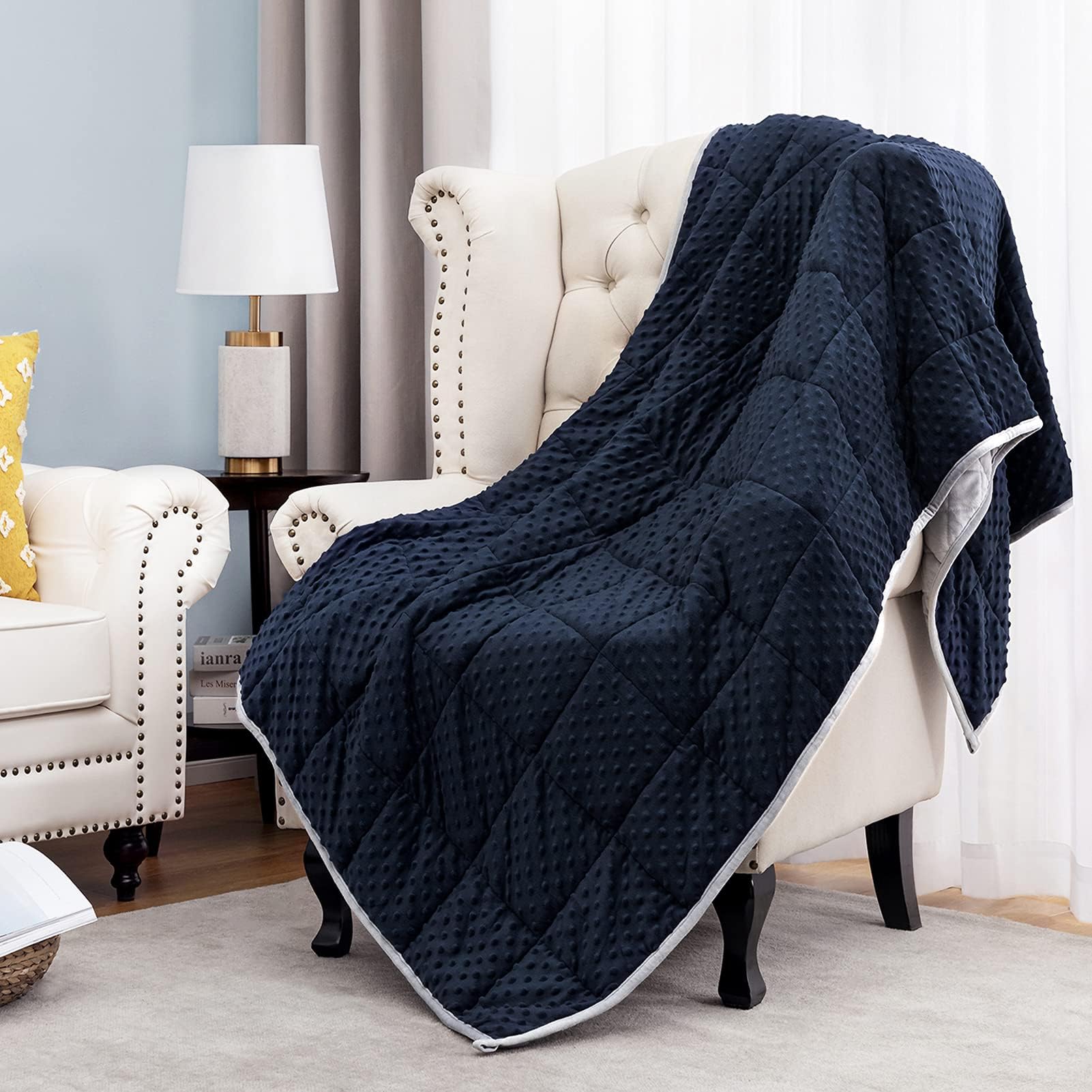 Angelhood Weighted Blanket Adult (15 lbs, 48x72 Inches, Twin Full Size Bed),Oeko-Tex Certified Minky Weighted Blanket Warm Luxury,Heavy Weighted Blanket with Premium Glass Beads