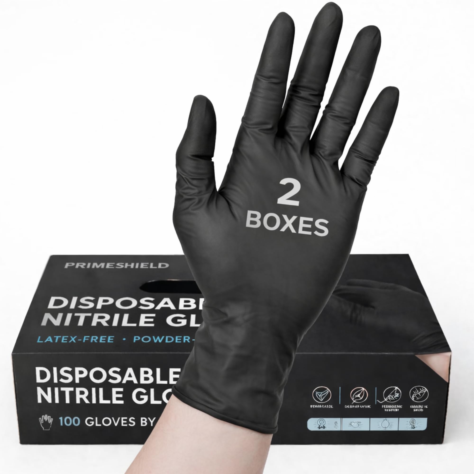 200 x Black Nitrile Disposable Examination Gloves – Powder Free, Latex Free | Multipurpose for Industrial, Mechanical, Hair & Beauty, Food, Janitorial Use ((200 Gloves, Medium)