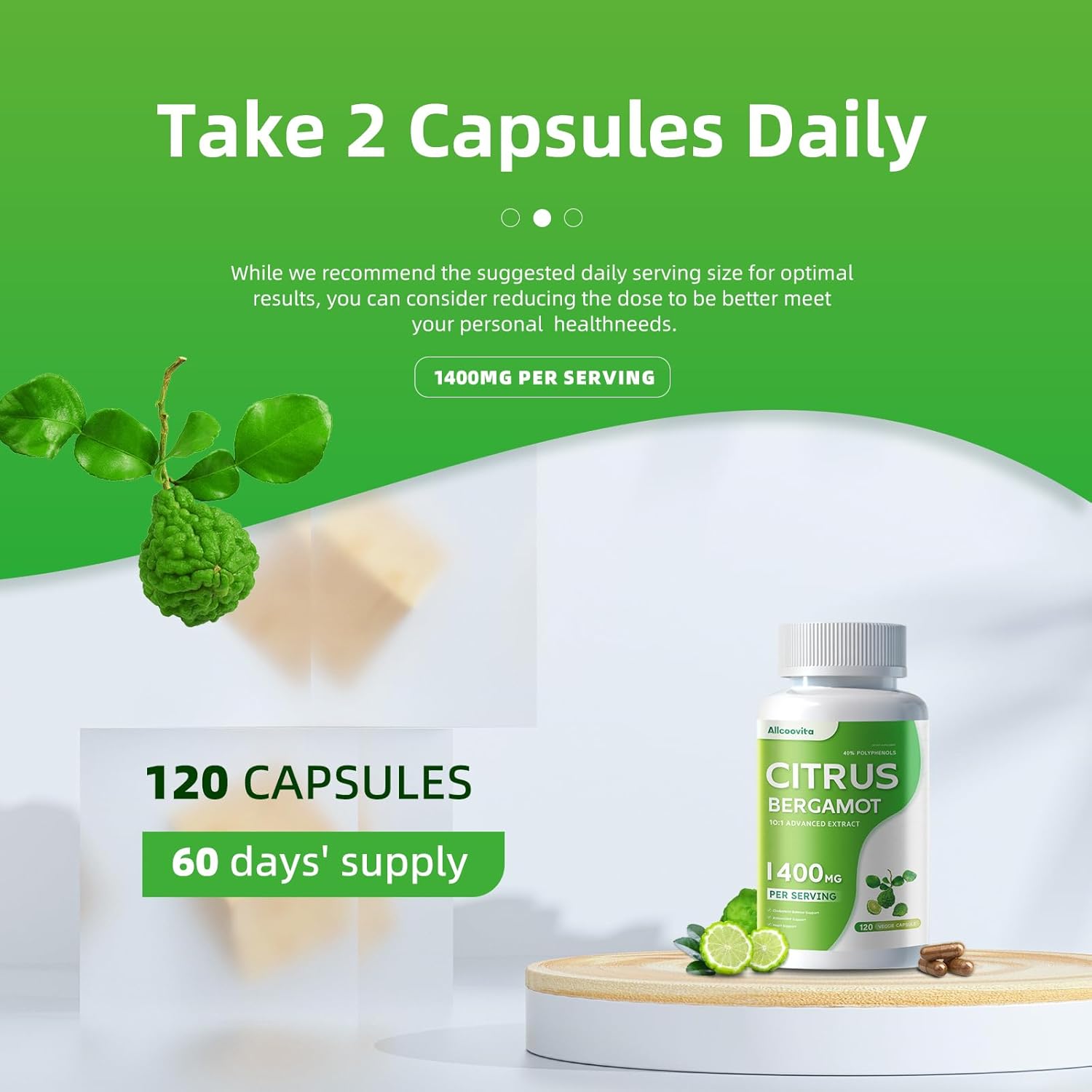 Organic Citrus Bergamot 1400mg, 120 Capsules -Citrus Bergamia - Essential Oil and Citrus Bioflavonoids - Natural Heart Health Supplements for Women and Men - Non-GMO Pills - Image 6