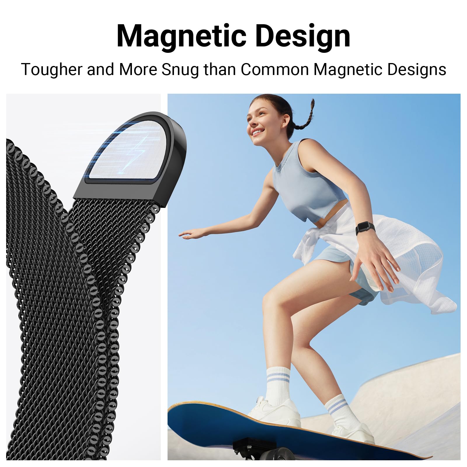 Higgs Metallo Cinturino Compatibile con Cinturino Apple Watch 40mm 38mm 41mm 44mm 42mm 45mm ultra 2 49mm Uomo, Cinturini Maglia Milanese Regolabili Magnetiche per iWatch Series SE/2 9 8 7 6 5 4 3 2 1