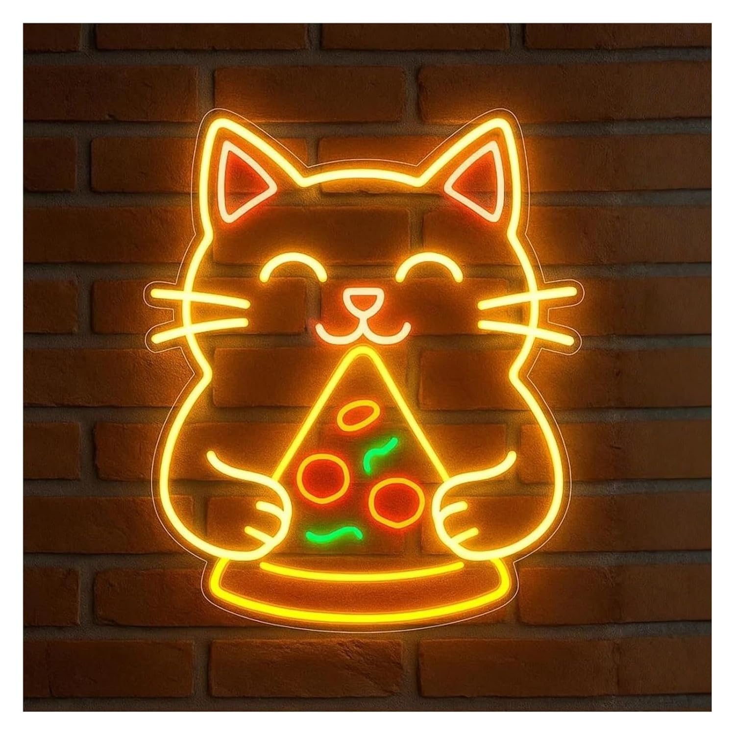 ネオンサイン LED 動物と料理のネオンサイン、猫ピザをテーマにした施設、子供部屋カフェの装飾、シェフのアイデア、料理学校 40cm