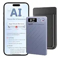 AI Voice Recorder w/Case, AI Note Taker & App Control, AI Transcription and Summary, Noise Cancellation, 152 Languages, 64GB Digital Audio Recorder for Meetings, Lectures & Calls