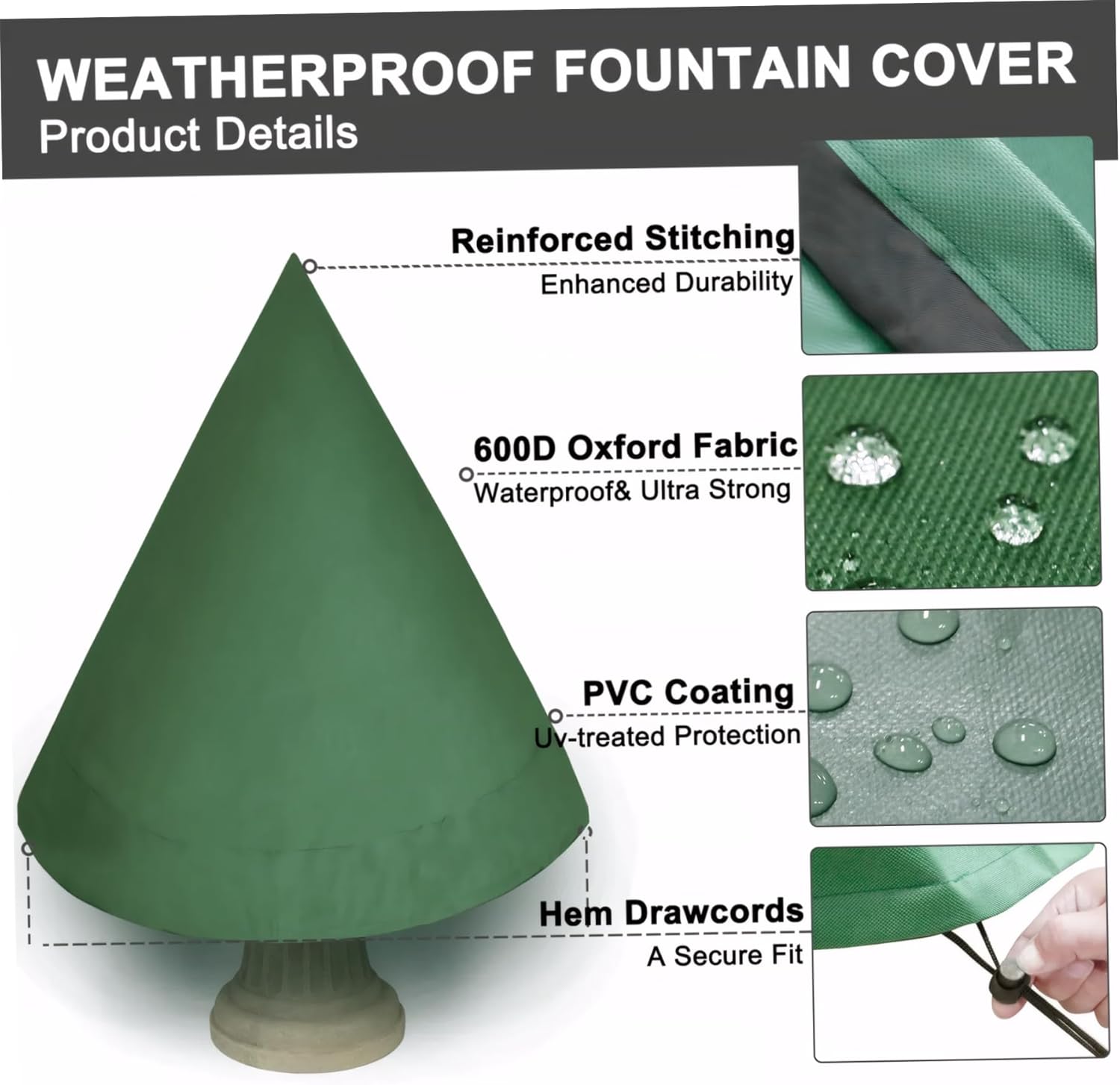 Fountain Cover, 48 x 61 Fountain Outdoor Covers Waterproof, Thicken Tree Shape Fountain Covers, Garden Cover with Locking Drawcord Dark Green, Fountain Covers for Winter