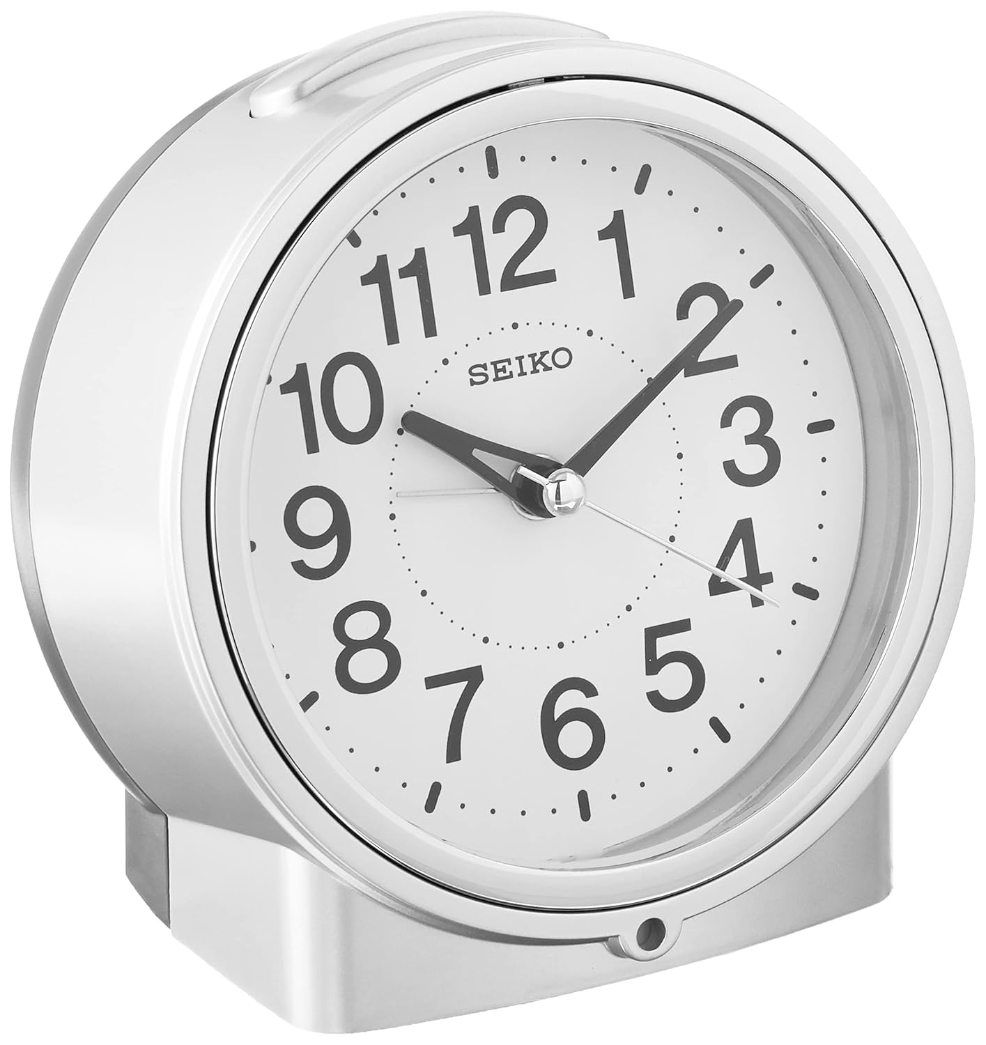 Seiko 5 Bedside Alarm Clock with Dial Light Beep Snooze White silver