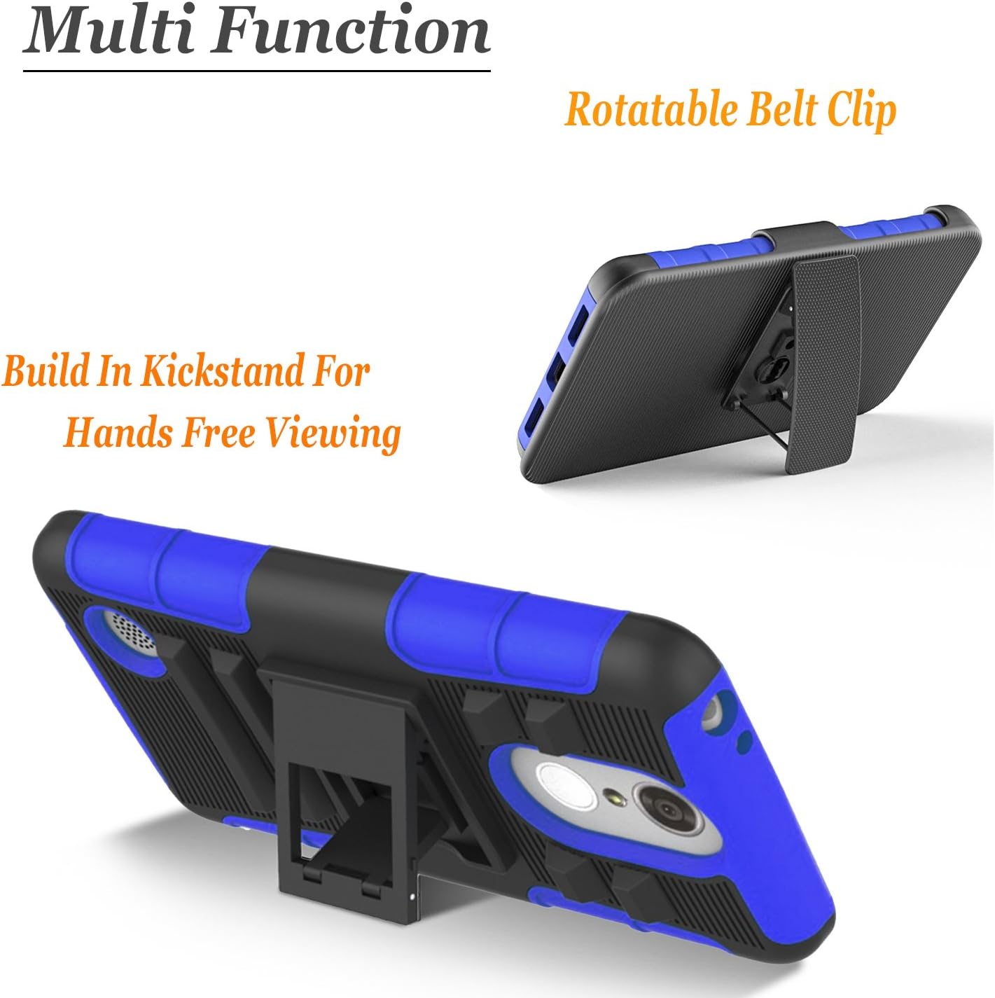 LG Stylo 3 Case, LG Stylo 3 Plus Case, Dual Layers [Combo Holster] Case and Built-in Kickstand Bundled with [ Premium Screen Protector] Hybird Shockproof and Circlemalls Stylus Pen [Blue]