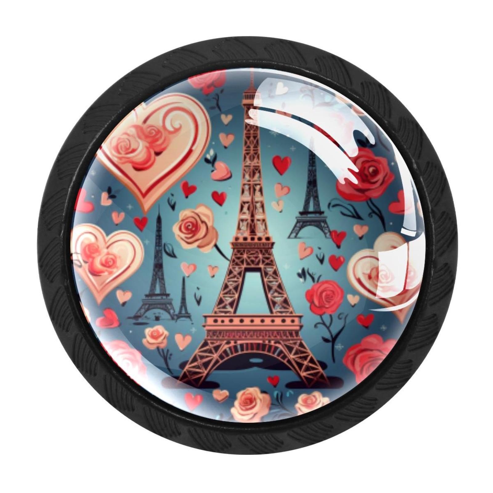 Chenzzzz Multicolored 07 4 Pieces Black Cabinet Pull Handle With Screws,Eiffel Tower Valentine's Day Kitchen Knobs, Hardware For Cupboard Drawer Dresser