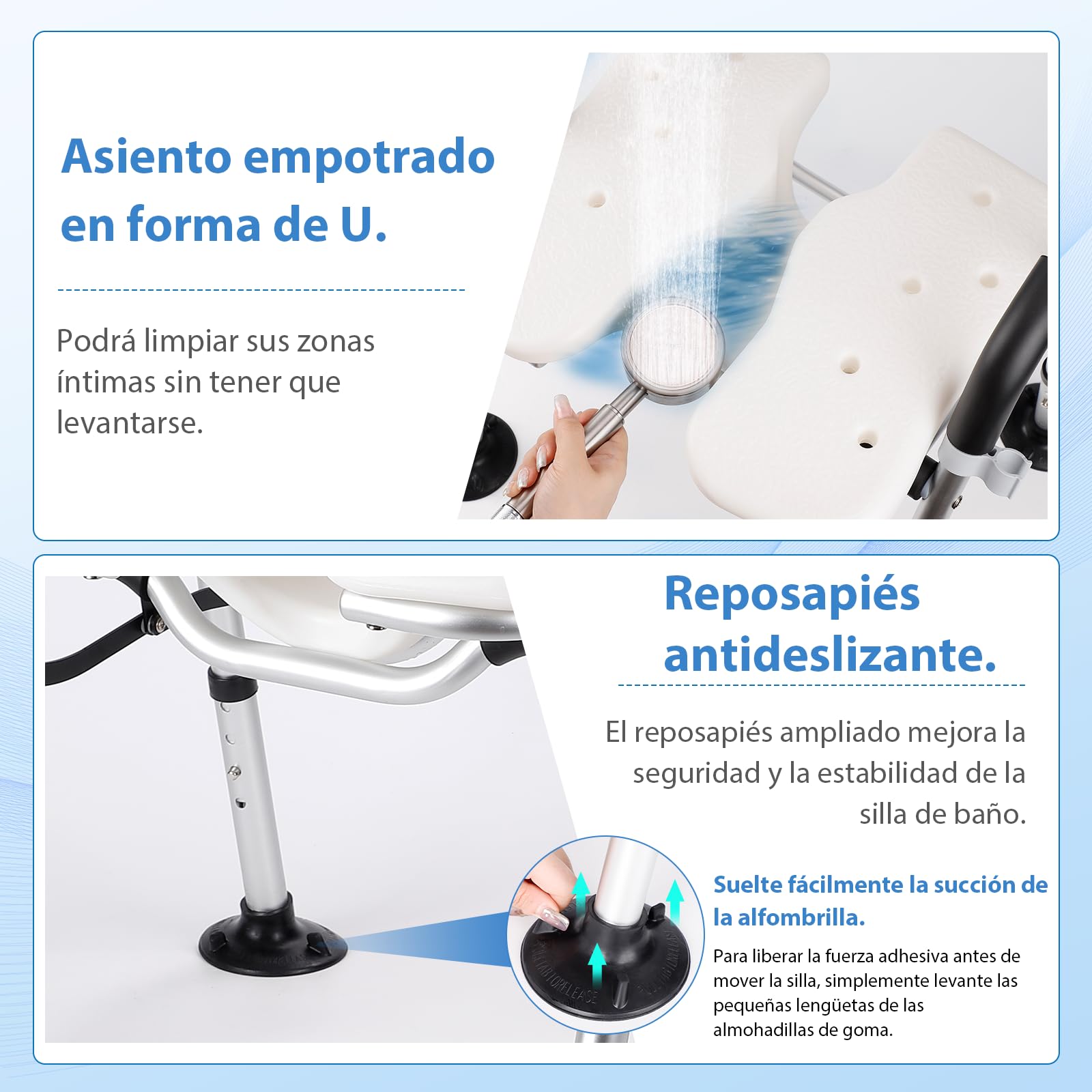 DEWEL Silla para Ducha para Personas Mayores, Silla Ducha Plegable (Gris) | con Respaldo y Brazos, InstalacióN Sin Herramientas, con Ranuras, Altura Ajustable, Capacidad de Carga 150 Kg