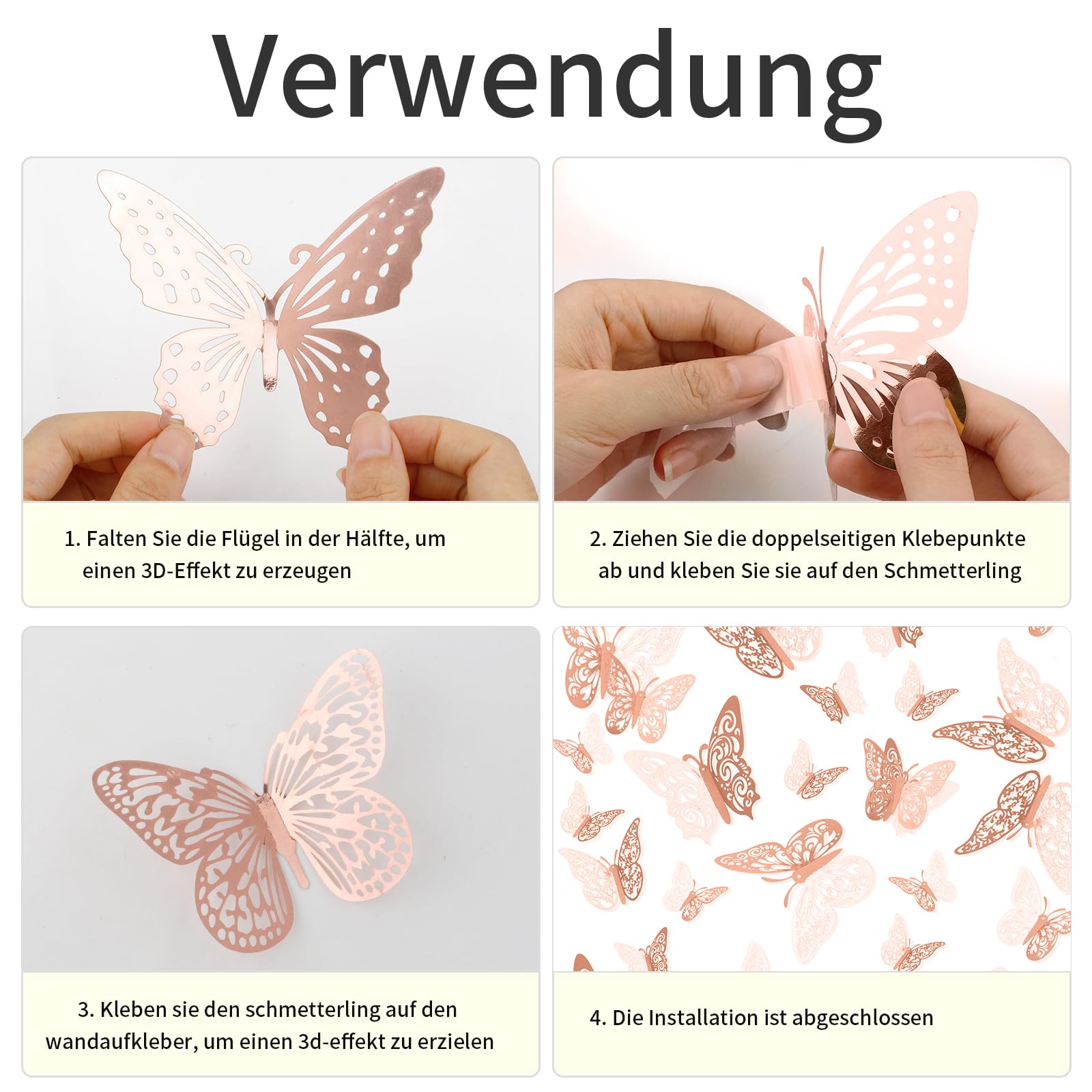Tortenaufsatz Zum 1. Geburtstag – Schmetterlings-Motiv, Roségold, Für Mädchen, Kuchen-Deko Aus Papier, Nicht Essbar
