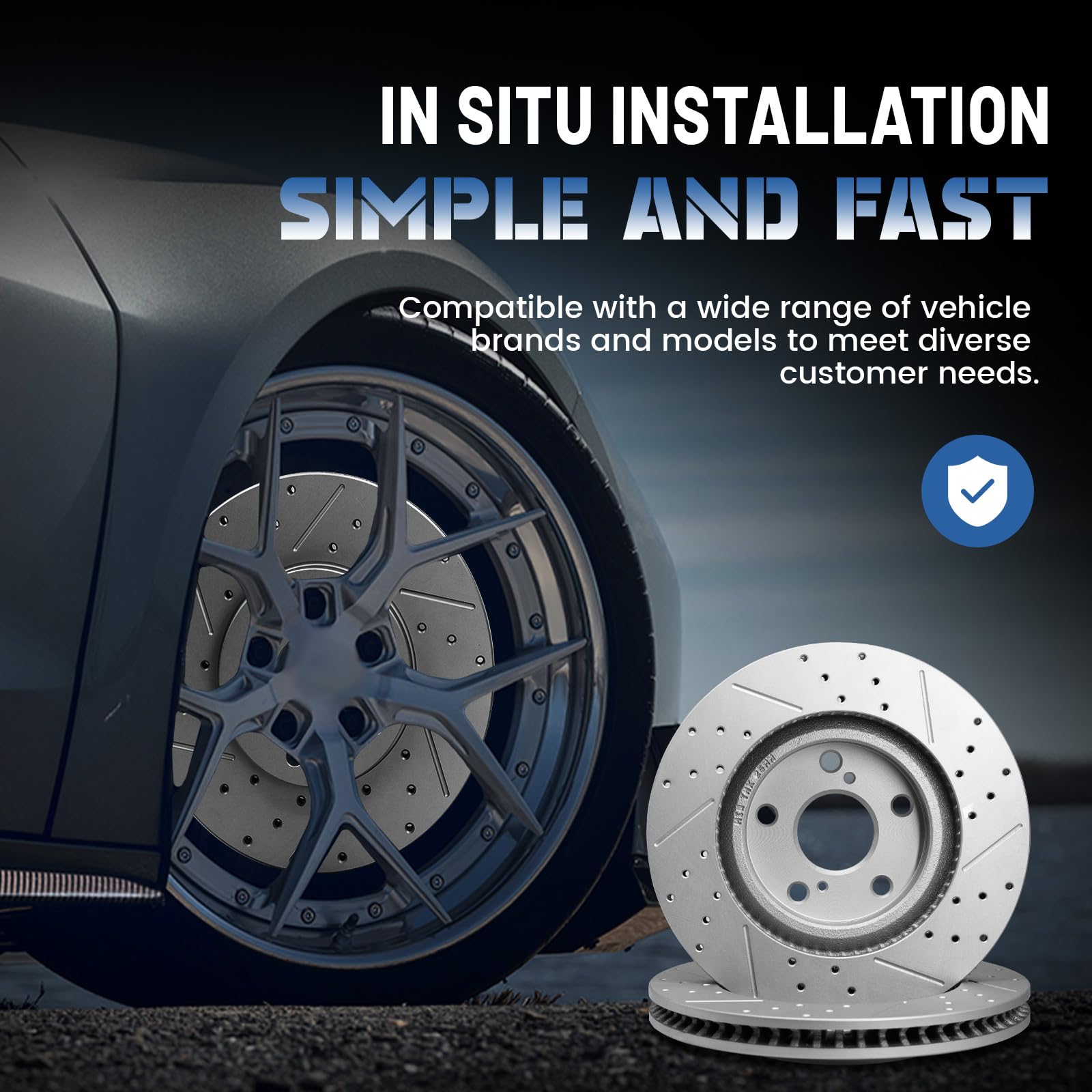 8 Semi-Metallic Pads Fits:- 5lug 4 Cross-Drilled Disc Brake Rotors Front+Rear Ki