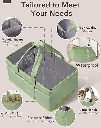 Miniatura 4 de URMYWO Organizador de pañales Organizador de pañales impermeable para bebé con asa, organizador portátil para guardería, cesta de almacenamiento