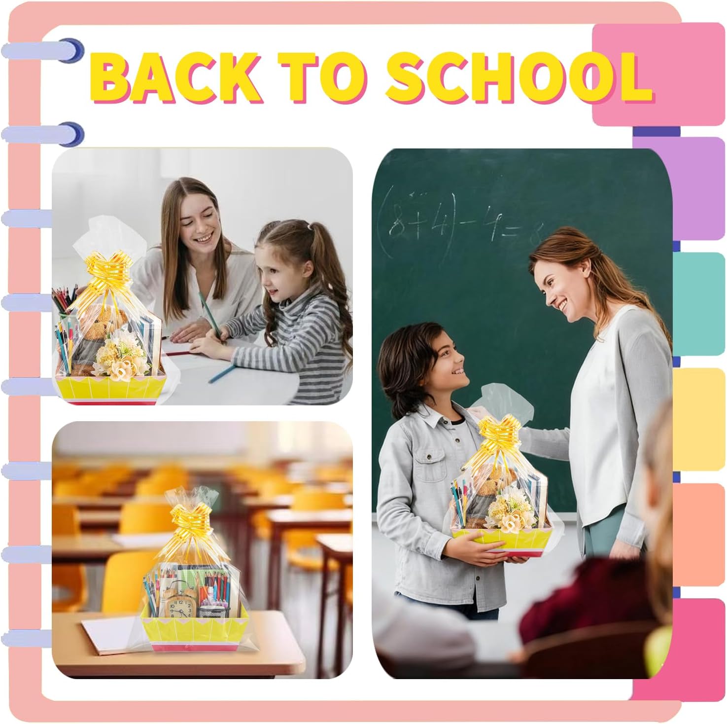 Orchidleaf 10 Pcs Back to School Gift Baskets Empty, Pencil Paper Box with Handle 10 x 8'' Teacher Appreciation Gift Baskets, Graduation End of Year Gift Bags with Ribbon and Gift Bag