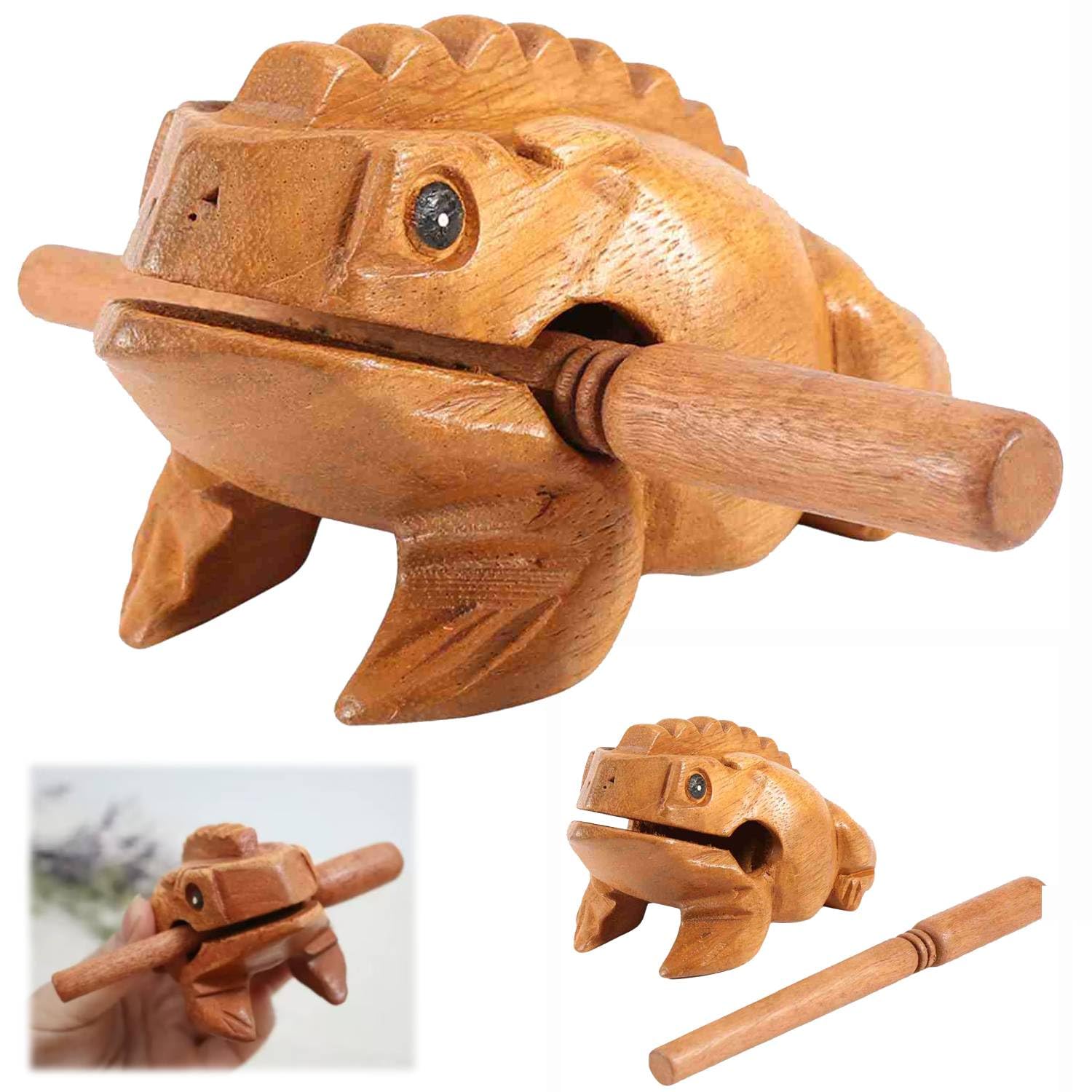 Tissting Guiro Rana, Strumento a Percussione Artigianale in Legno Naturale con Suono Gracchiante, 12.7CM, Decorazione Fortunata per Casa e Ufficio