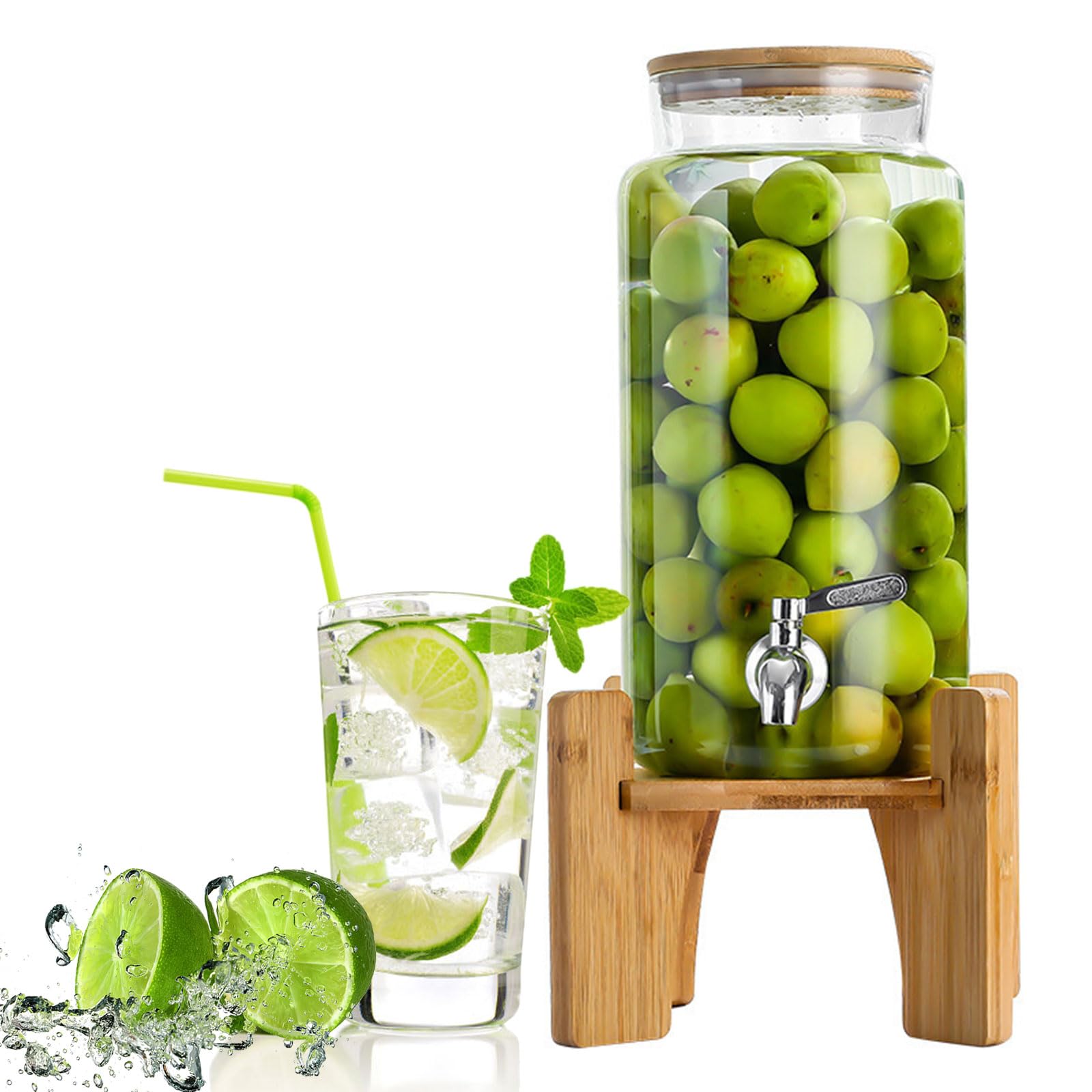 Dispensador de agua de vidrio con tapa de pie, dispensador de bebidas de cristal, jarra de cerveza de limonada de gran capacidad para oficina, camping, 2 l/3 l/4 l, dispensador de bebidas de 3 L