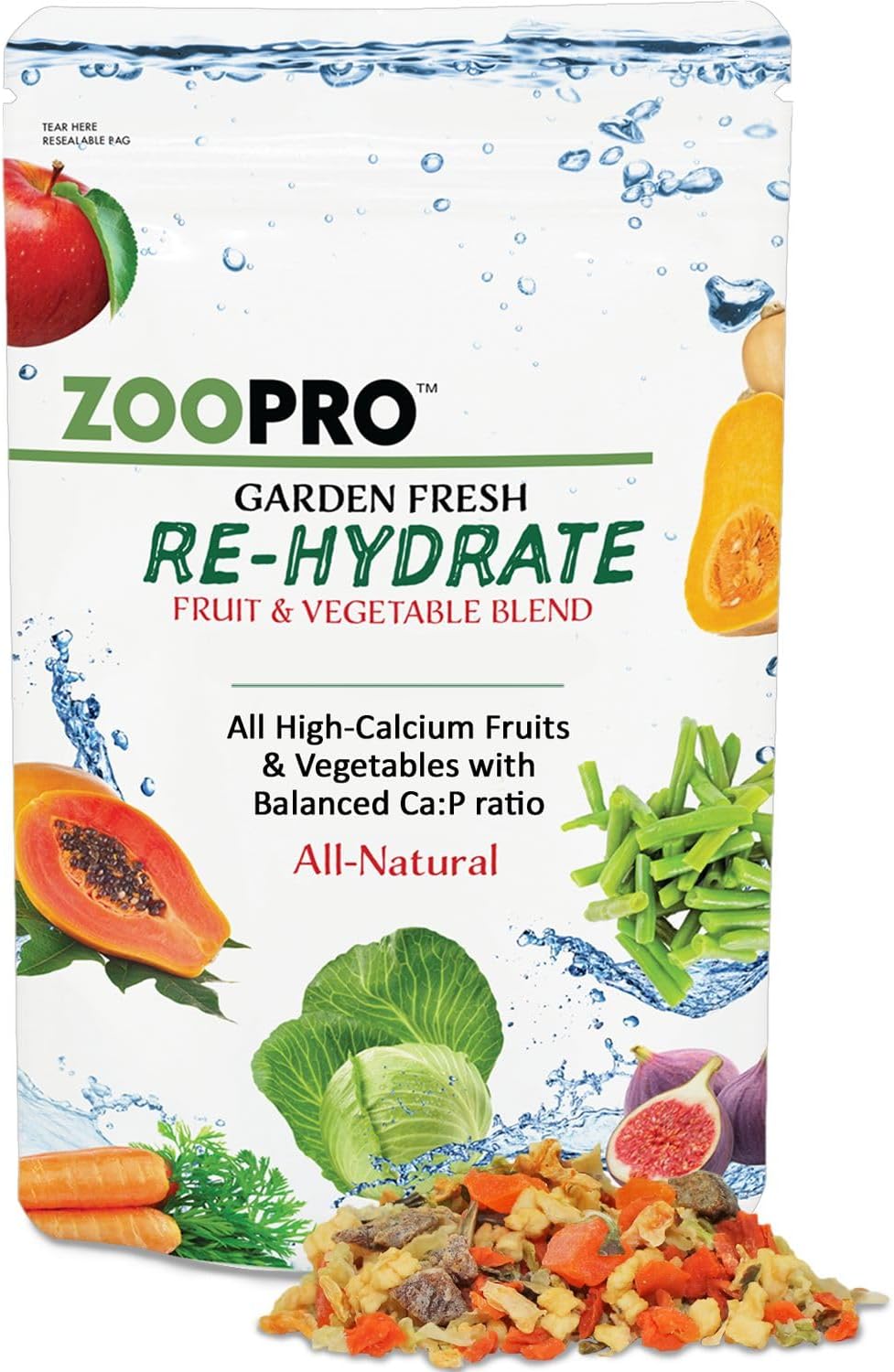 Garden Fresh Re-Hydrate - High Calcium Dried Fruit & Vegetable Mix - for Sugar Gliders, Marmosets, Parrots, Conures, Iguanas, Turtles, Lizards, Bearded Dragons, & Other Small Pets