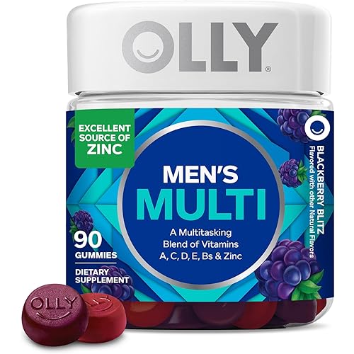 OLLY Men's Multivitamin Gummy, Vitamins A, C, D, E, B, Zinc, Blackberry Flavor, 45 Day Supply - 90 Count