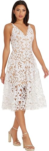 Miniatura 4 de Dress The Population Vestido midi Blair para mujer con escote pronunciado y corte ajustado y acampanado