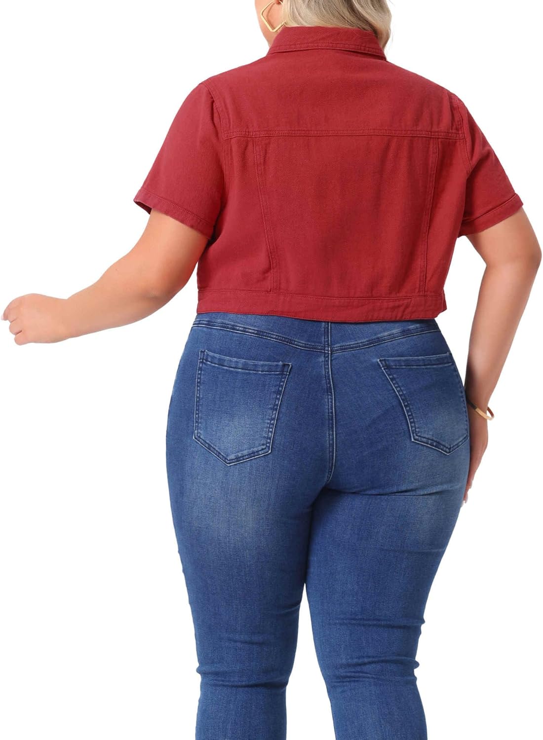 Agnes Orinda Plus Size Denim Jacket for Women Short Sleeves Button Down Cropped Jean Jackets - Image 4