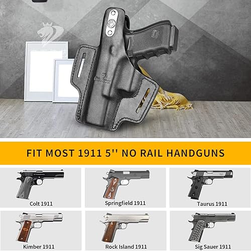 Miniatura 8 de OWB - Funda de pulgar para Colt 1911 y 1911 5 pulgadas, Glock 17 19 19 x 22 23 31 32 45Taurus G2C G3C, PT111 PT140. Funda de cuero de grano completo