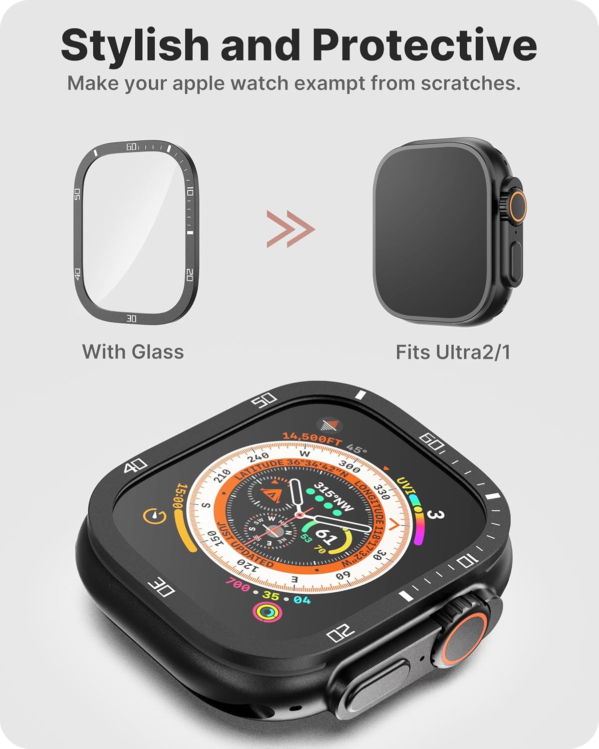 Fullmosa Bands Compatible with Apple Watch 49mm Ultra3/Ultra2/Ultra, Rugged TPU iWatch Band with Screen Protector for Men, Army Green+Black