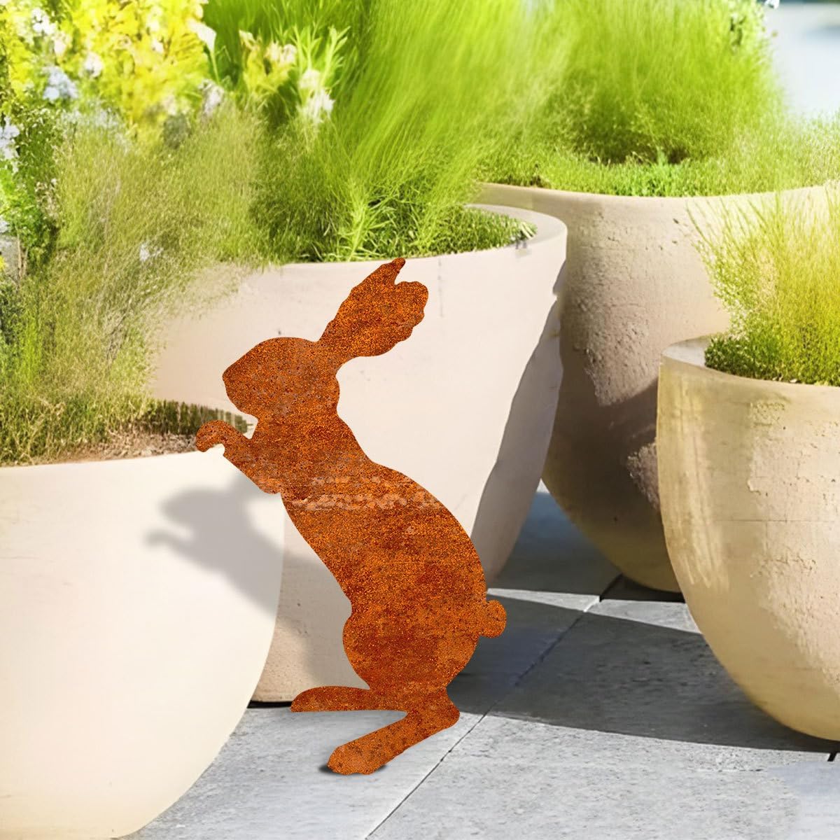 Rustic Metal Rabbit Garden Decor Rusty Hanging Bunny Ornament with Hook Hand for Flower Pot Fence Edge Metal Easter Spring Yard Art for Outdoor Indoor (Rusty) image 4