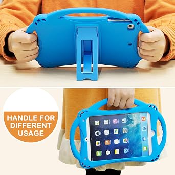 TopEsct Kids Case for iPad mini 5 4 3 2 1,Silicone Childproof Case for iPad mini 5 4 3 2 1, Built-in Handle Stand, with a Strap (Blue)