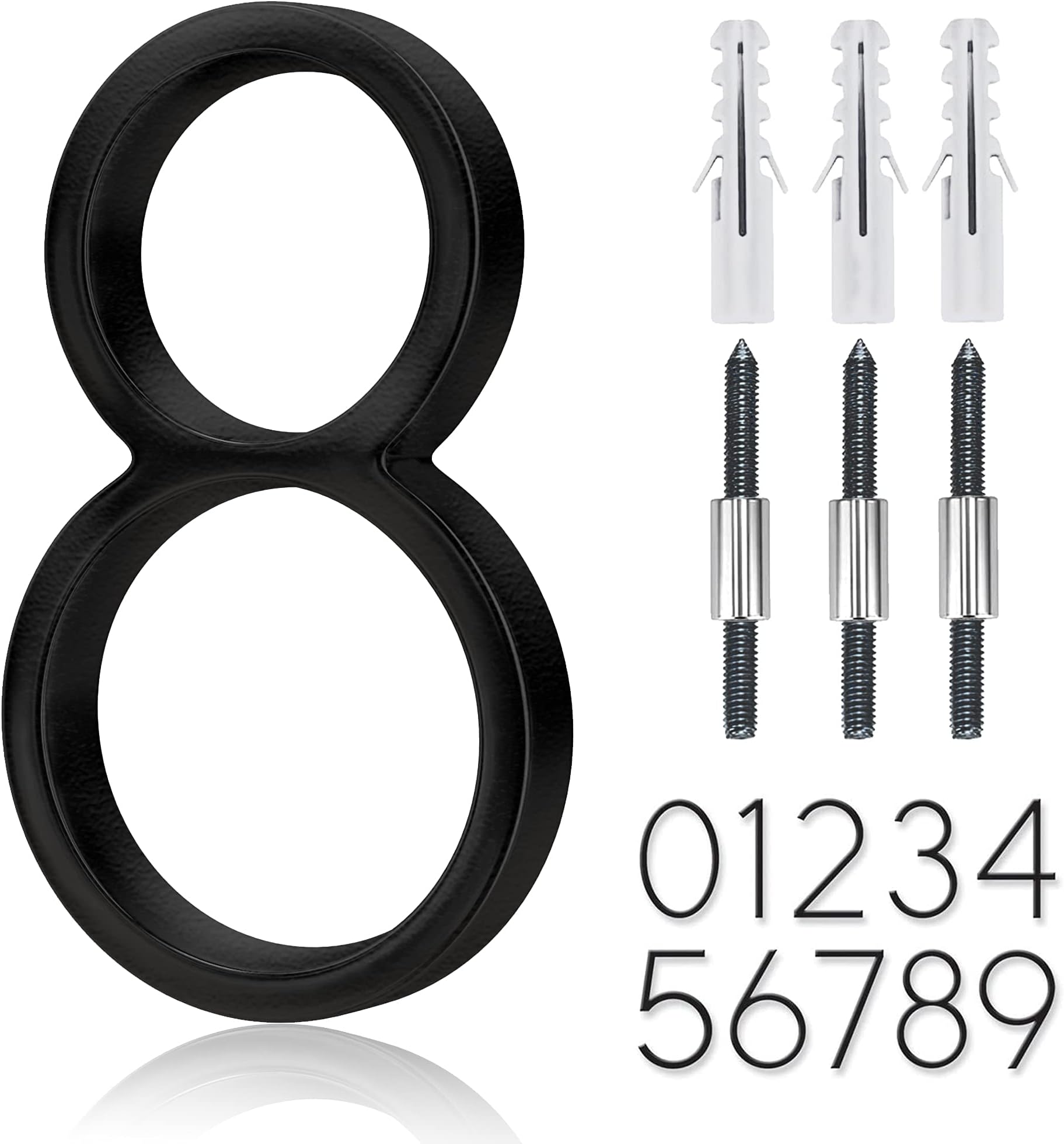 5" Stainless Steel Floating House Number, Metal Modern House Numbers, Mailbox Decor Number with Nail Kit, Coated Black, 911 Visibility Signage (8)