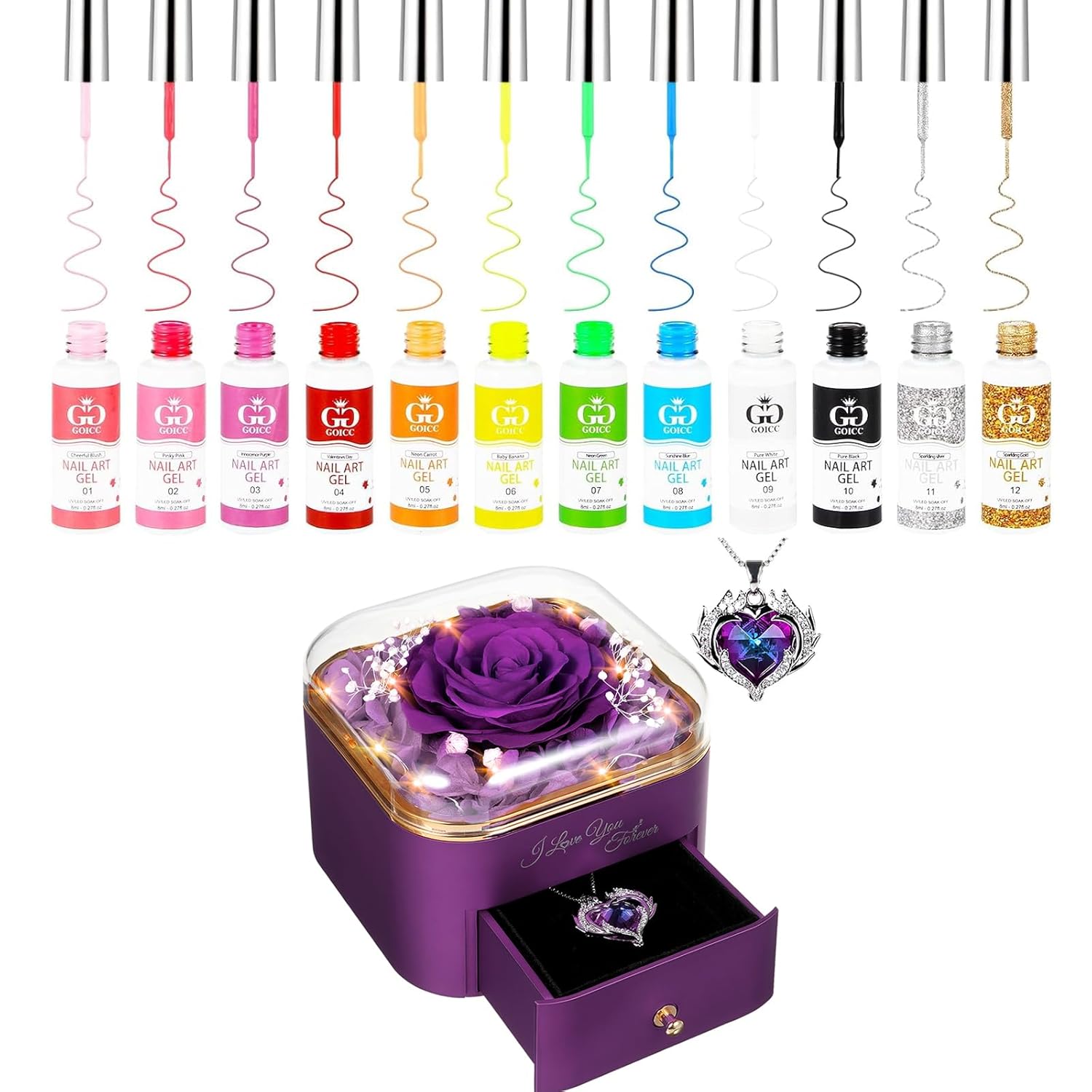 Forever Rose with Necklace 12 Colors Nail Art liner