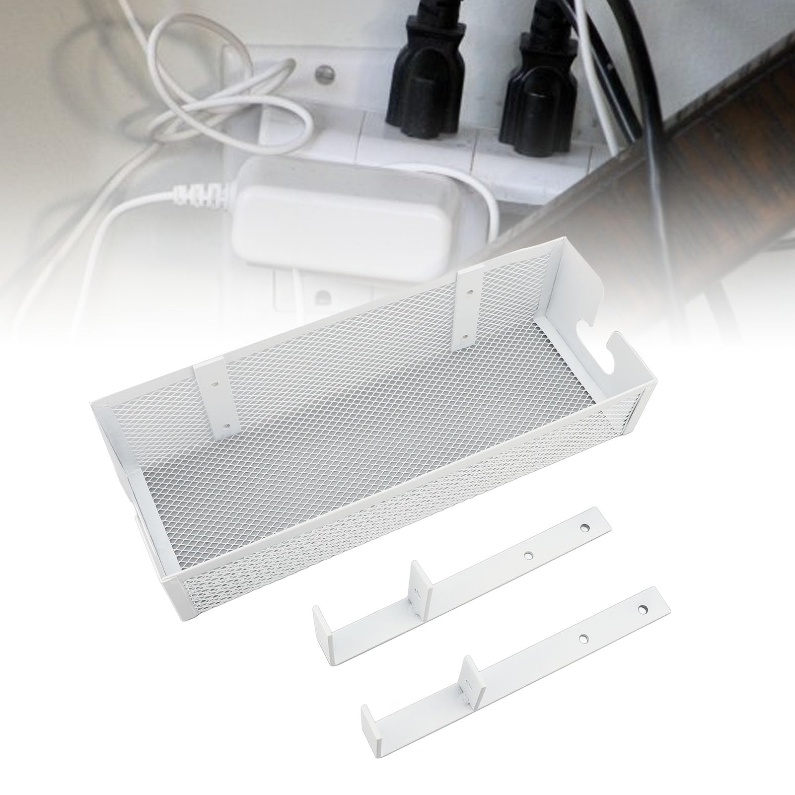 Bandeja de gestión de cables debajo del escritorio, conveniente para recoger y organizar cables, caja de gestión de cables para organizar cables, cables de alimentación