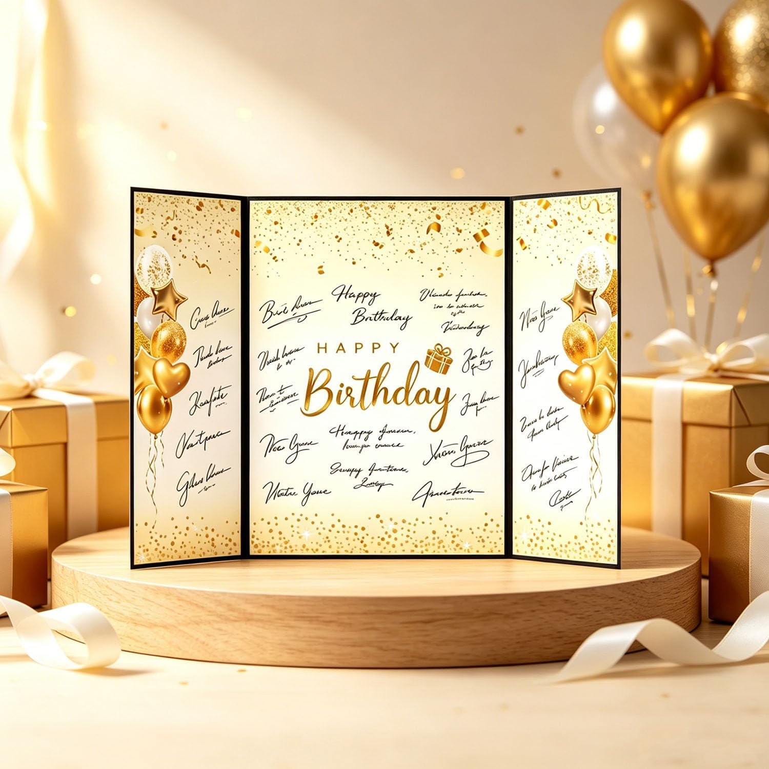 Black & Gold Foil Jumbo Birthday Guest Book Alternative, Happy Birthday Signature Book for Women, Men, Girls & Boys, Birthday Party Decoration and Memory Keepsake Gift