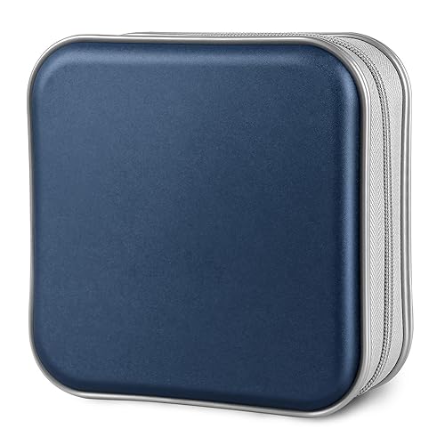 Siveit CD Case, 40 Capacity CD/DVD Case Holders Wallet Hard Plastic DVD Disc Cases Storage Binder for Car Home Office Travel (Dark Blue)